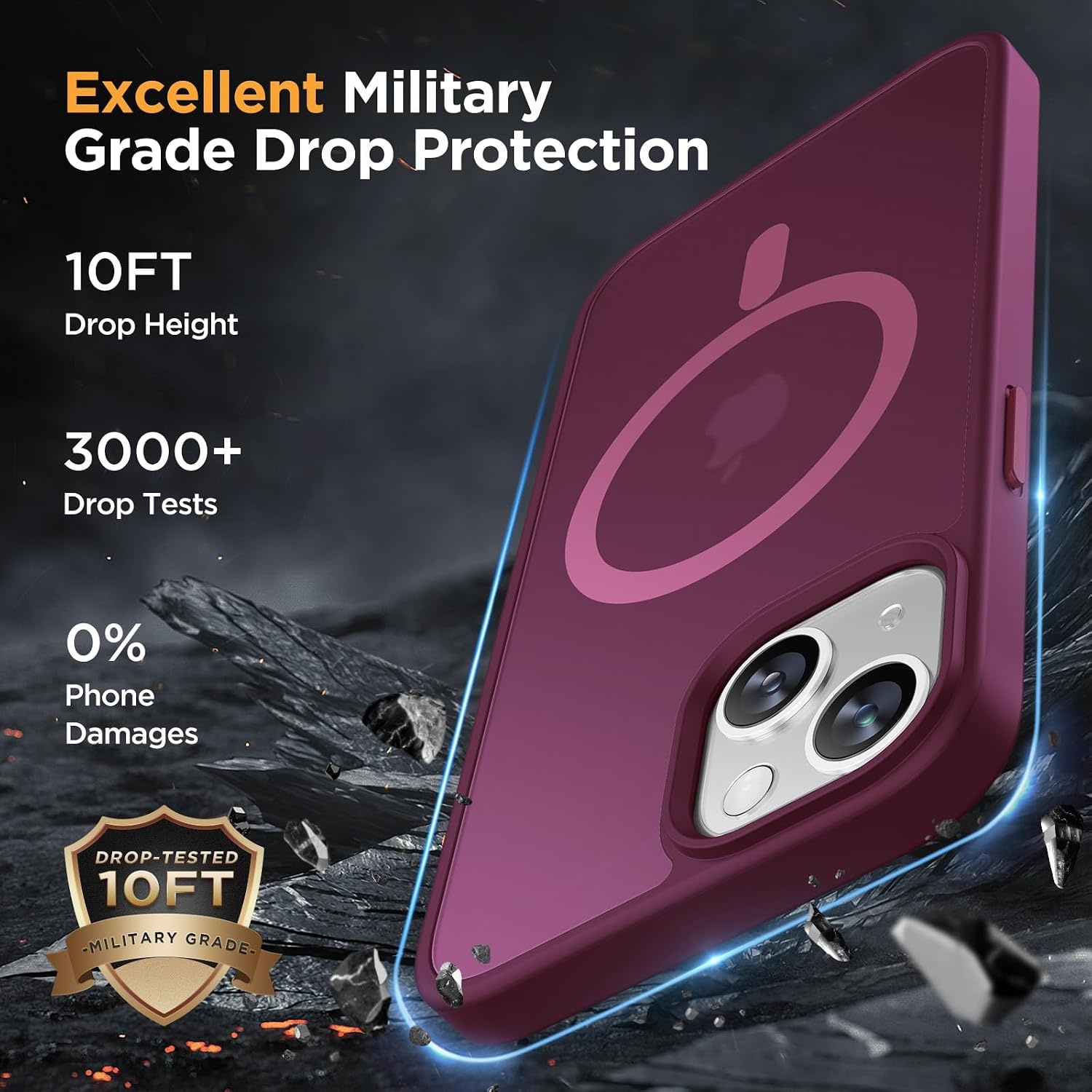 image:imageMiracase for iPhone 16 Pro Matte Series Case Magnetic OrangeWine Red