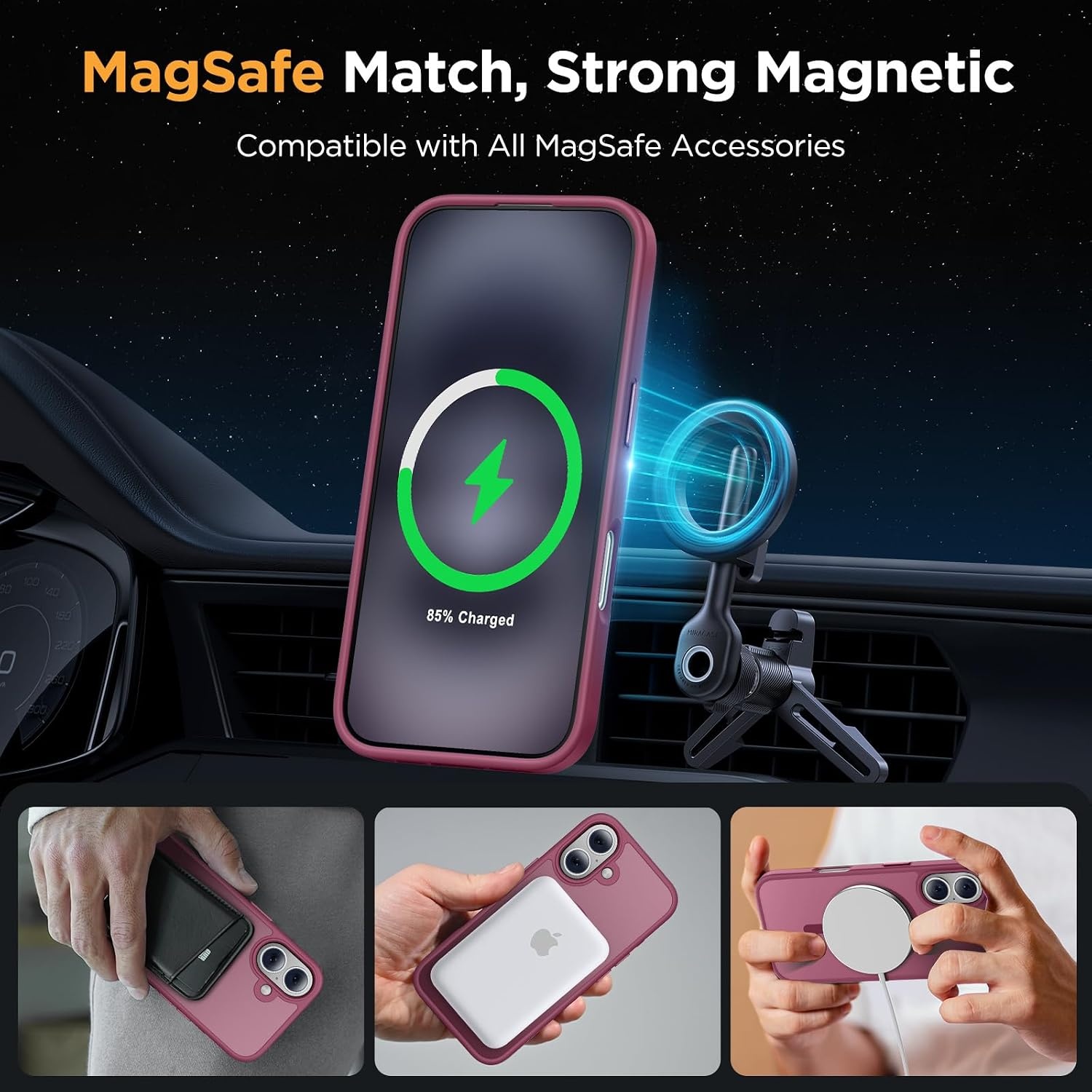 image:imageMiracase for iPhone 16 Pro Matte Series Case Magnetic OrangeWine Red