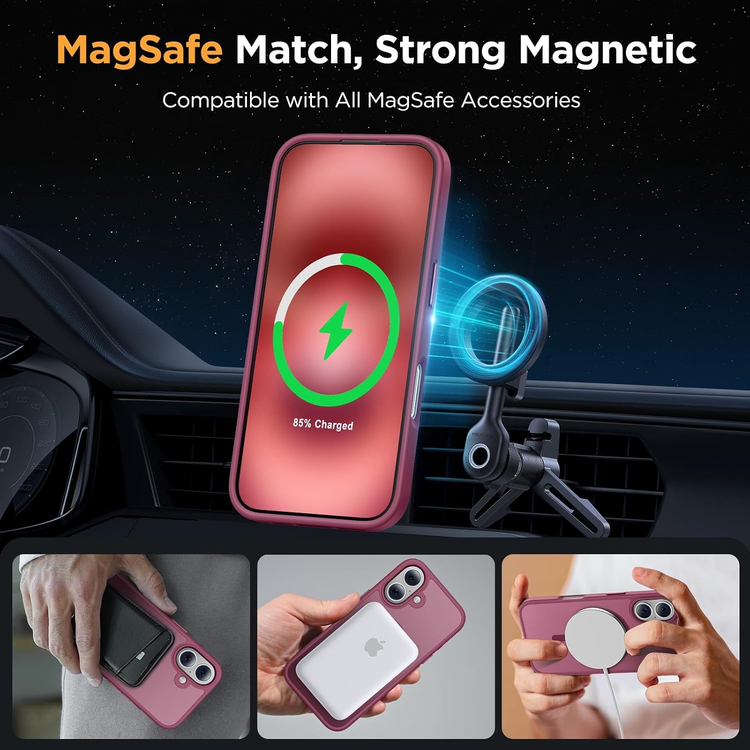 image:imageMiracase for iPhone 16 Pro Matte Series Case Magnetic OrangeWine Red