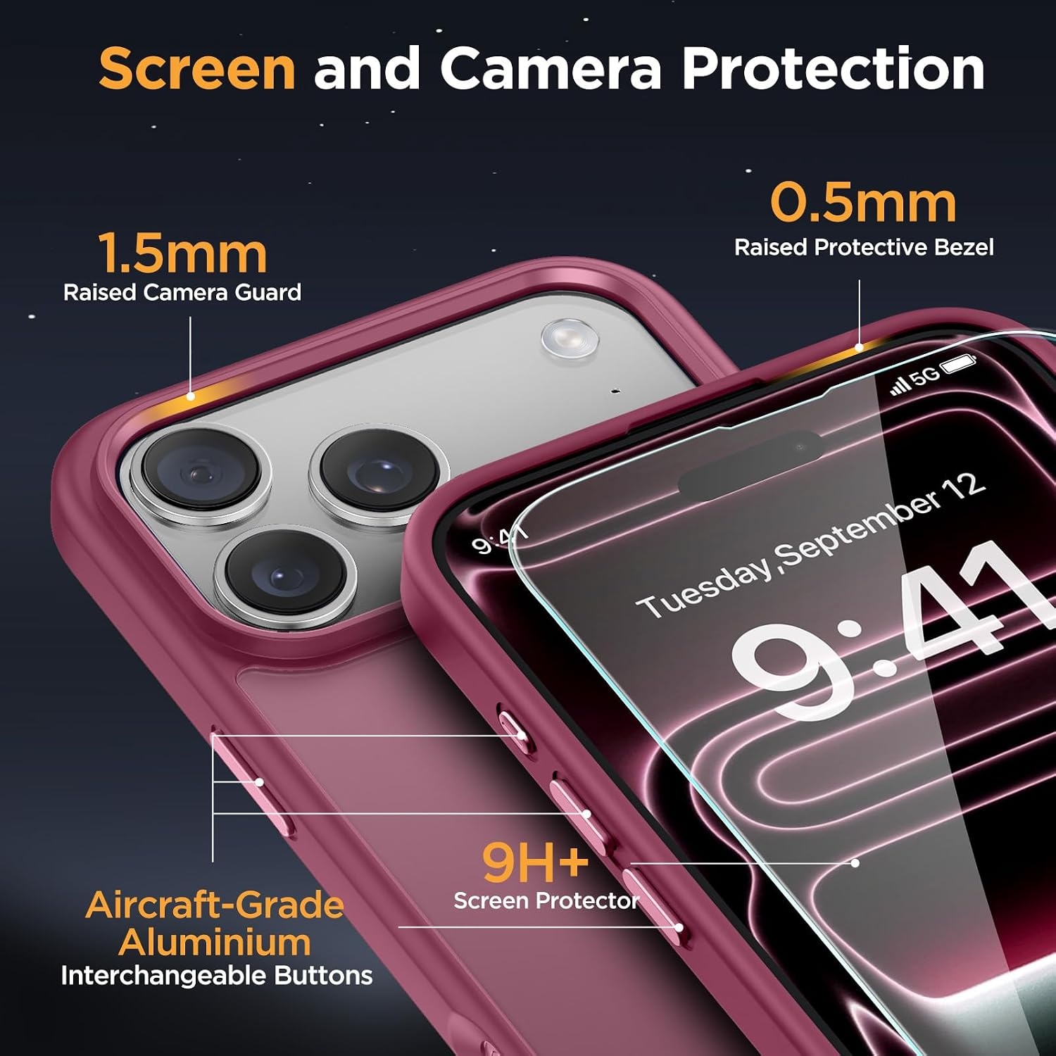 image:imageMiracase for iPhone 16 Pro Matte Series Case Magnetic OrangeWine Red
