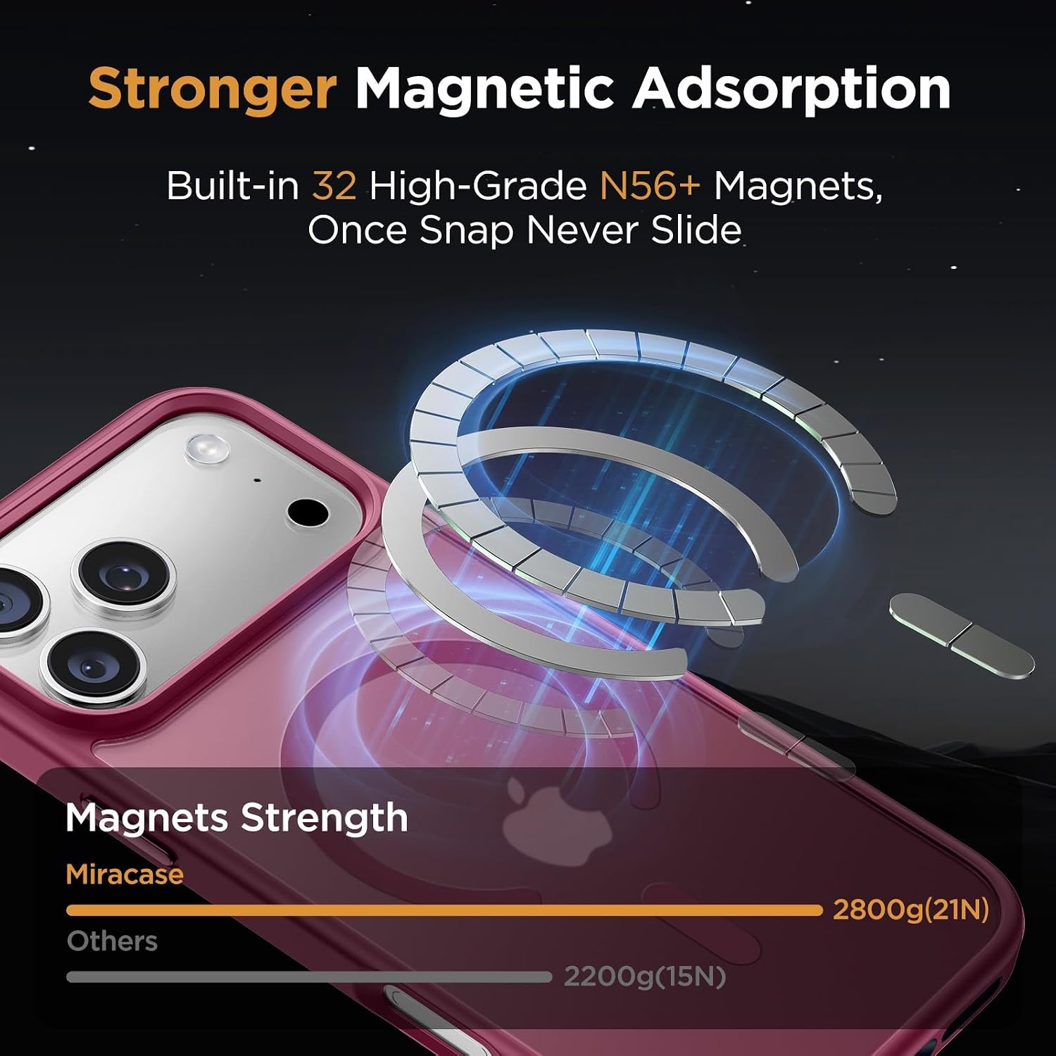 image:imageMiracase for iPhone 16 Pro Matte Series Case Magnetic OrangeWine Red