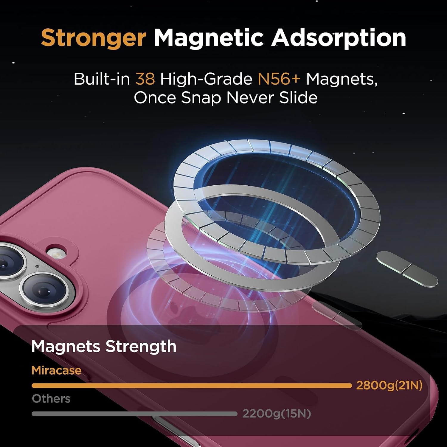 image:imageMiracase for iPhone 16 Pro Matte Series Case Magnetic OrangeWine Red