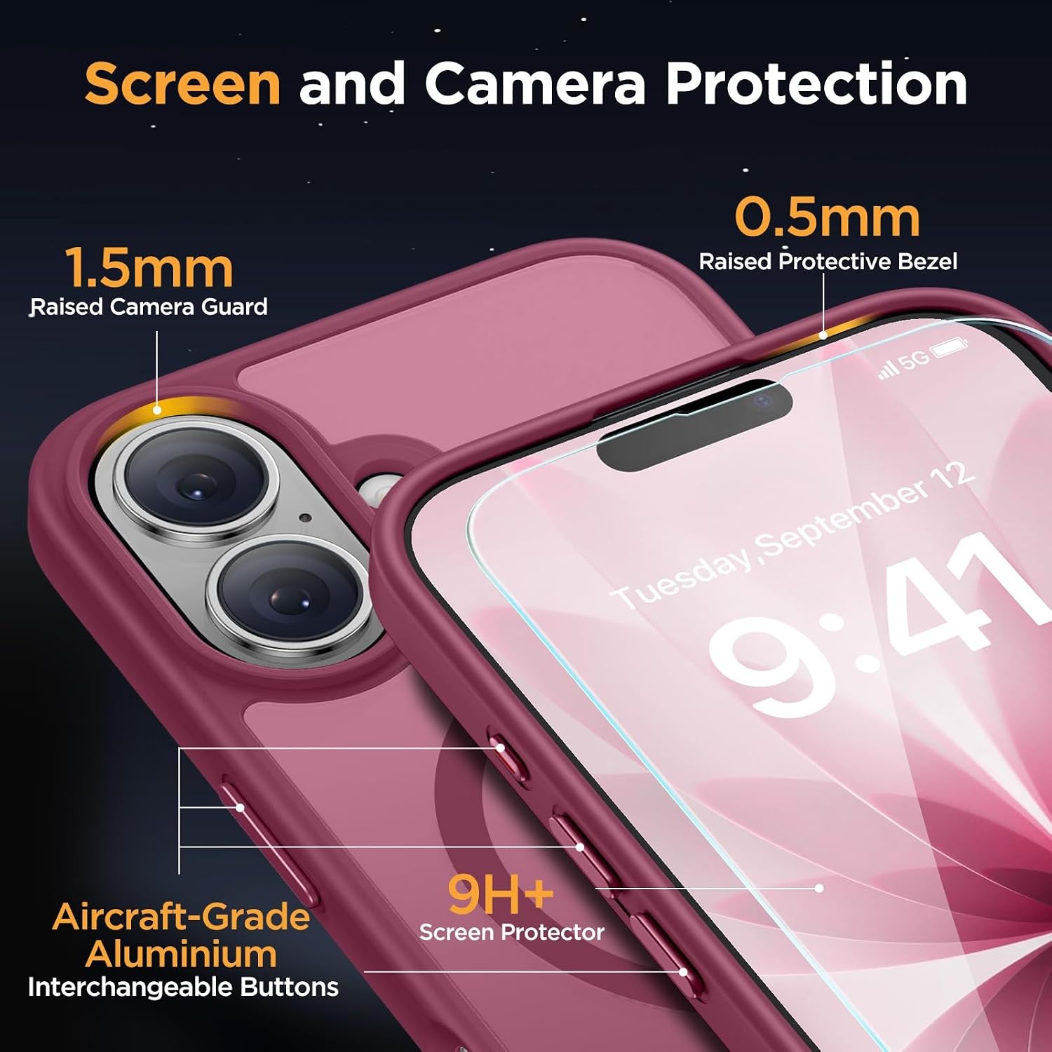 image:imageMiracase for iPhone 16 Pro Matte Series Case Magnetic OrangeWine Red