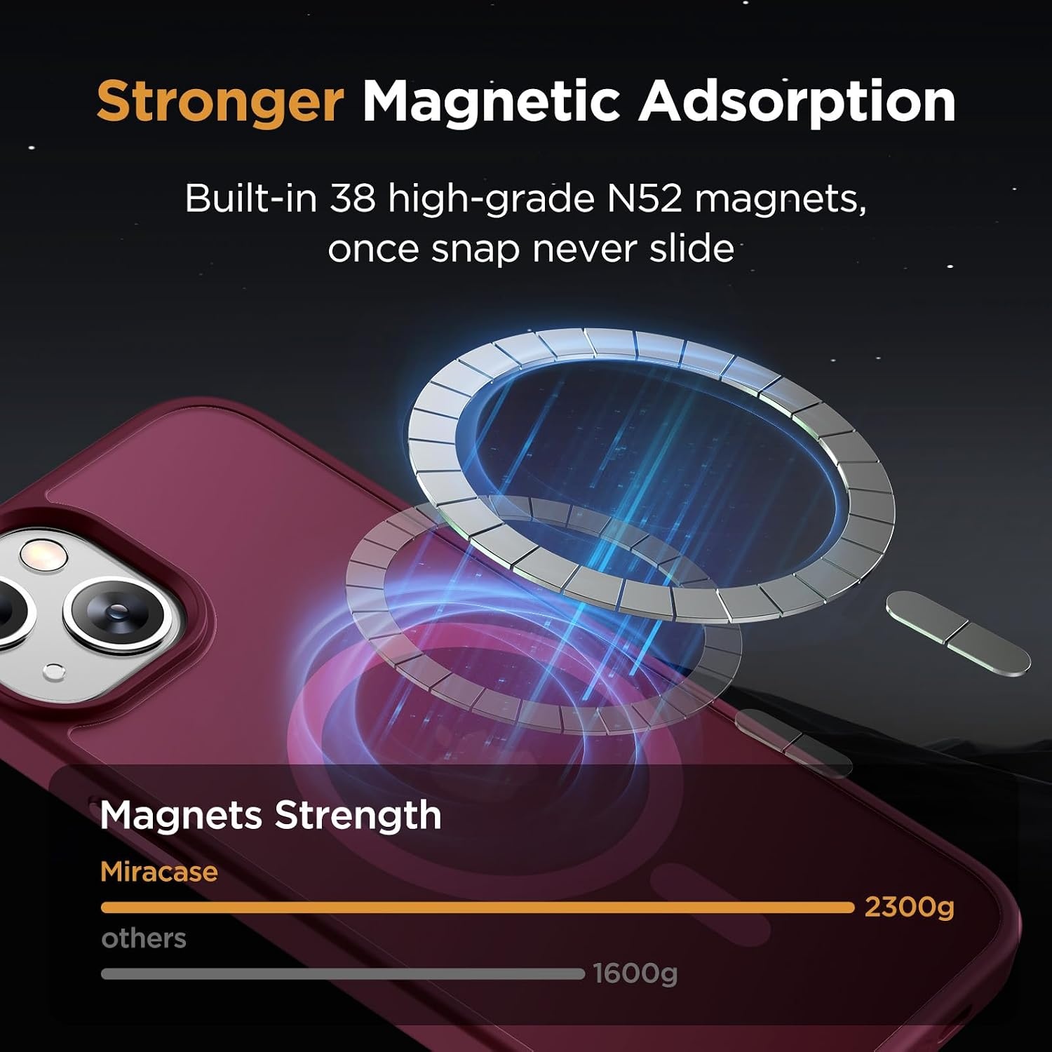 image:imageMiracase for iPhone 16 Pro Matte Series Case Magnetic OrangeWine Red