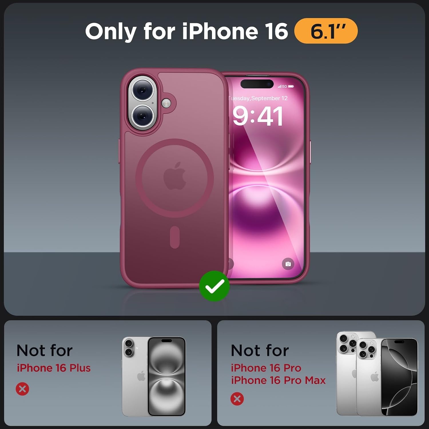 image:imageMiracase for iPhone 16 Pro Matte Series Case Magnetic OrangeWine Red