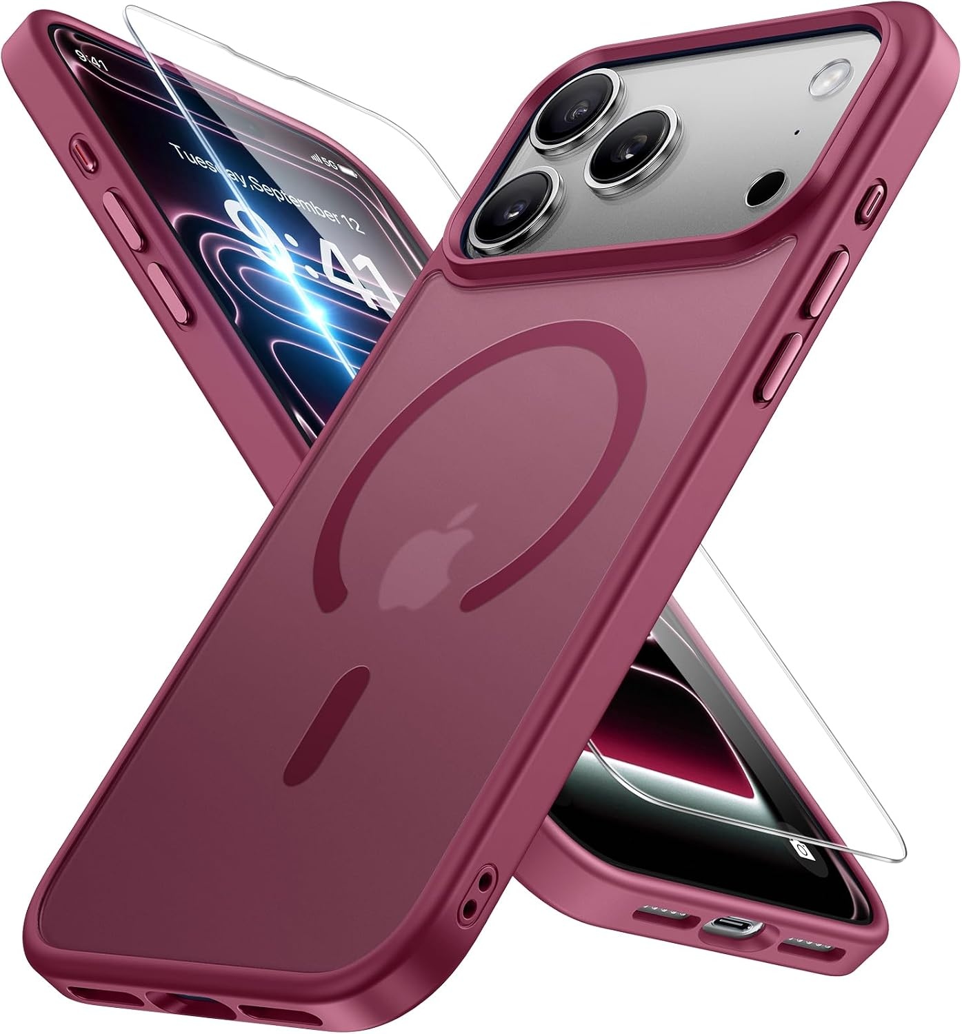 image:imageMiracase for iPhone 16 Pro Matte Series Case Magnetic OrangeWine Red