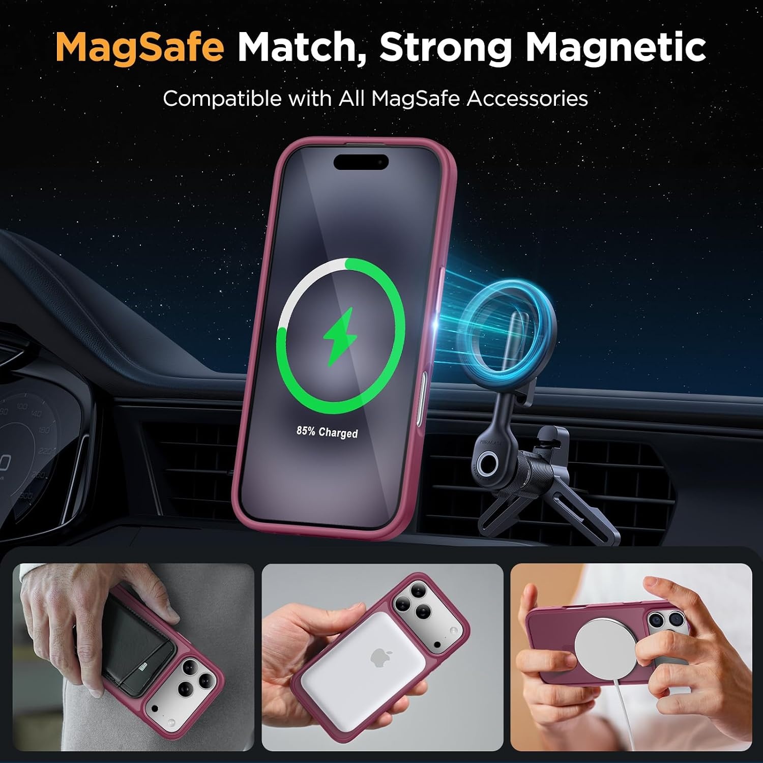 image:imageMiracase for iPhone 16 Pro Matte Series Case Magnetic OrangeWine Red