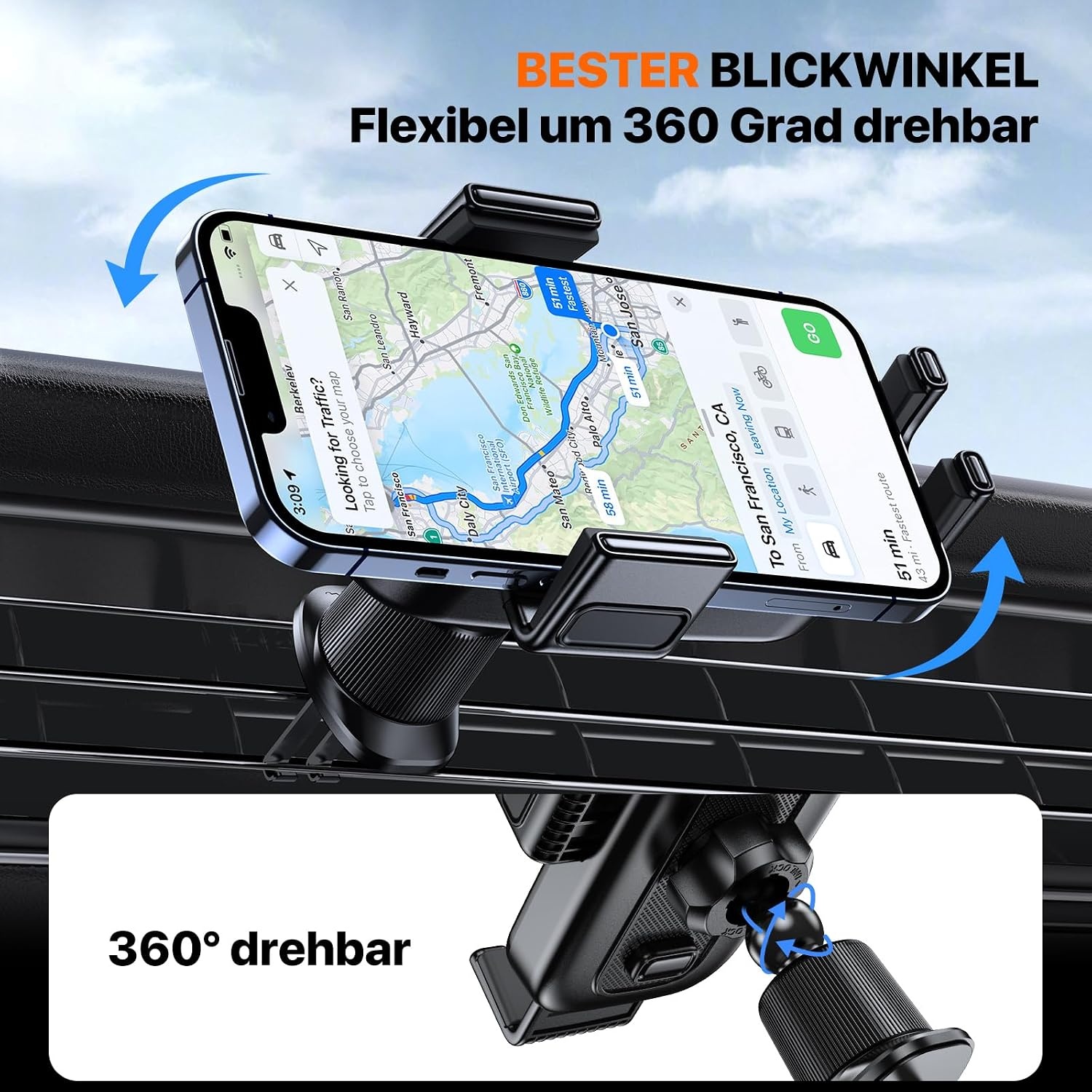 image:imageMiracase Car Phone Holder 2025 Upgraded Stable Air Vent Mount 360 Rotatable for iPhone Samsung GoogleBlack