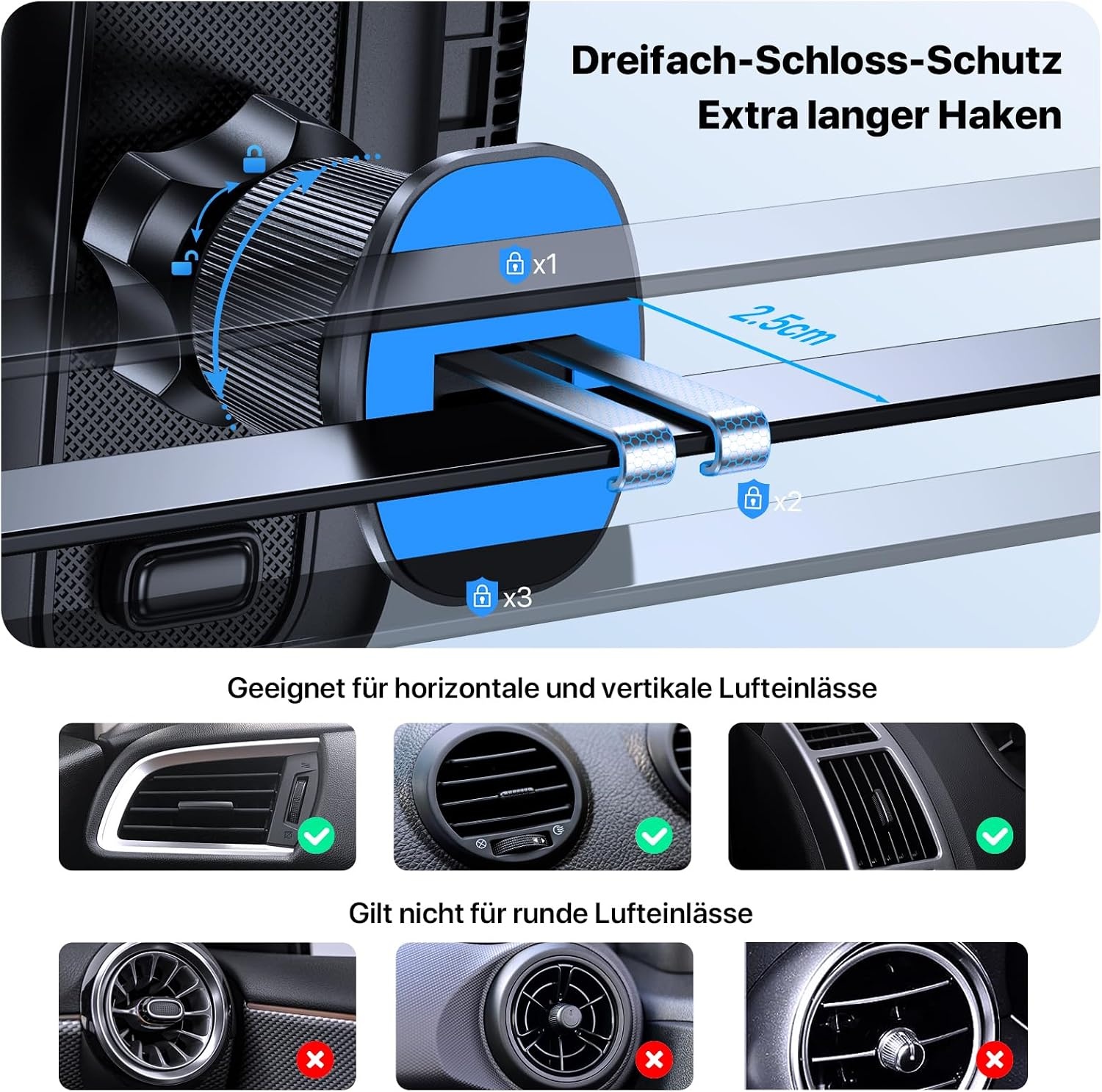 image:imageMiracase Car Phone Holder 2025 Upgraded Stable Air Vent Mount 360 Rotatable for iPhone Samsung GoogleBlack