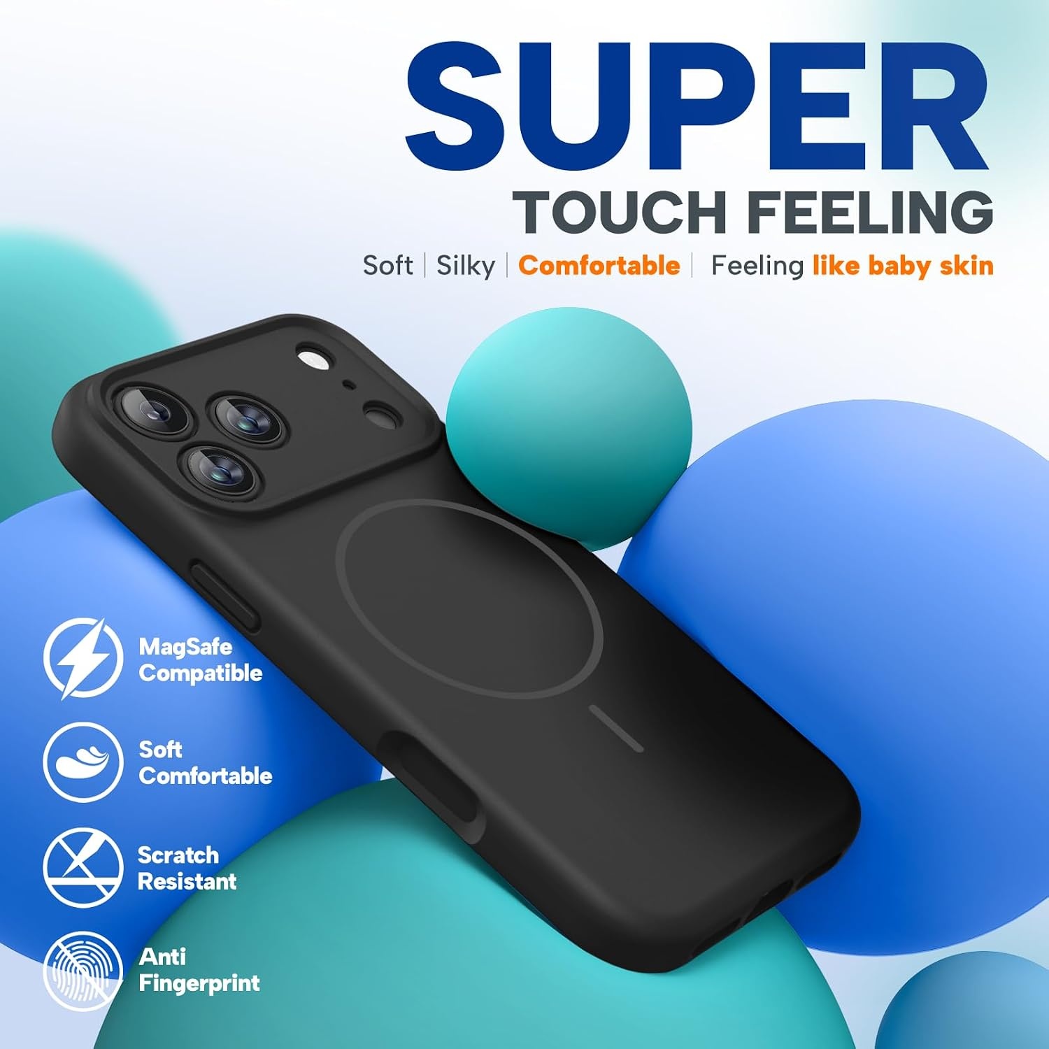 image:imageMiracase Magnetic for iPhone 17 Pro Case Silicone Dark Black