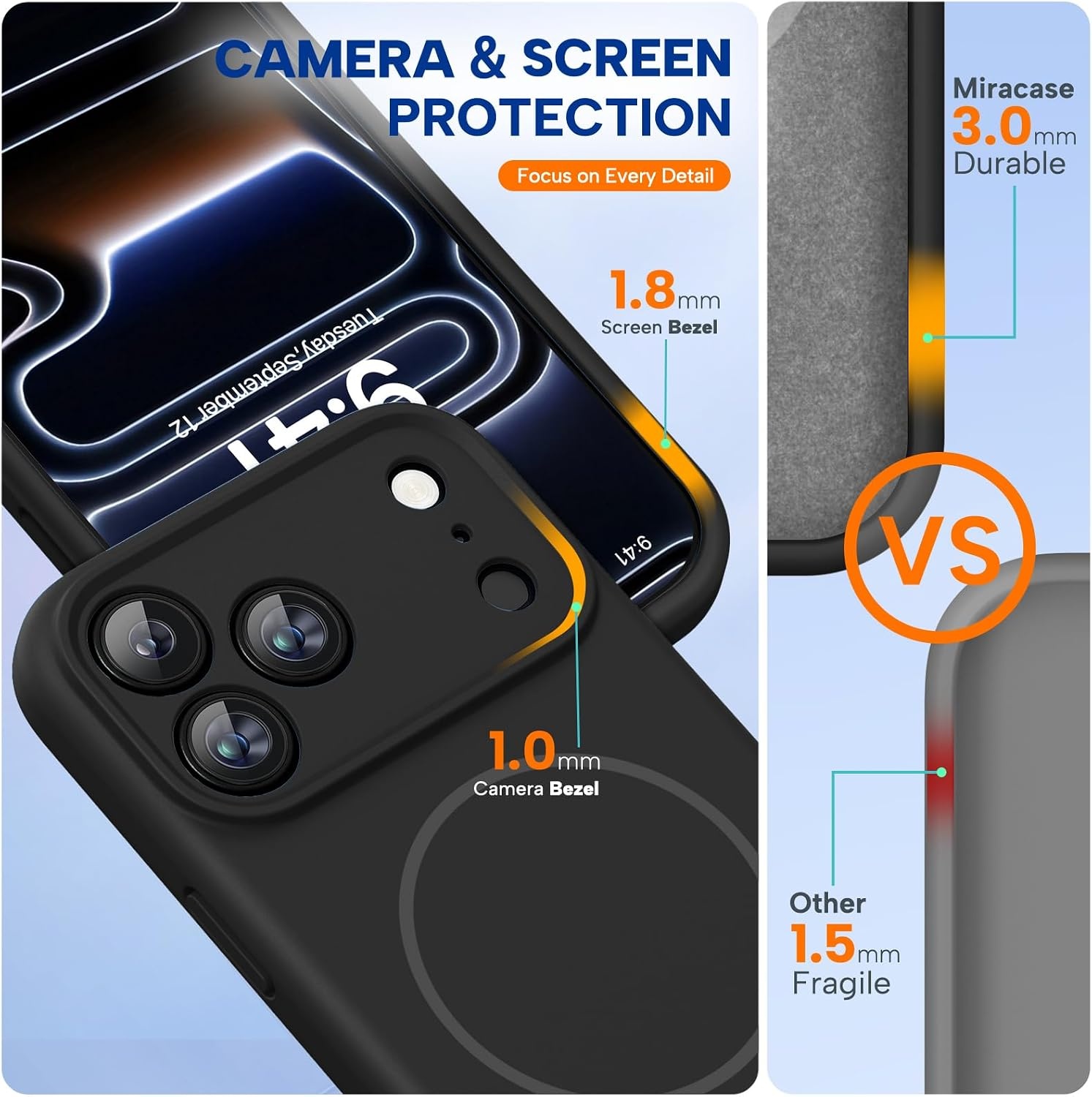 image:imageMiracase Magnetic for iPhone 17 Pro Case Silicone Dark Black