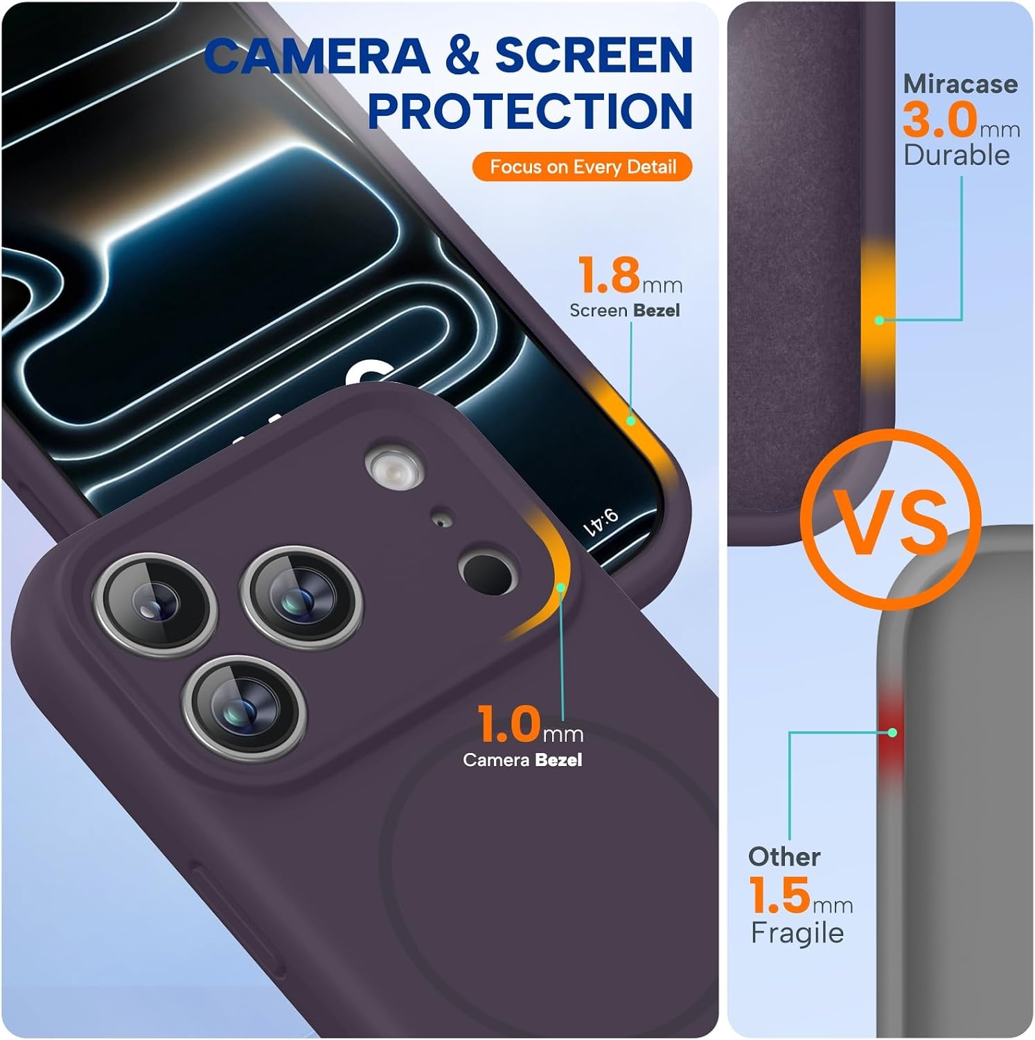 image:imageMiracase Magnetic for iPhone 17 Pro Case Silicone Dark Purple