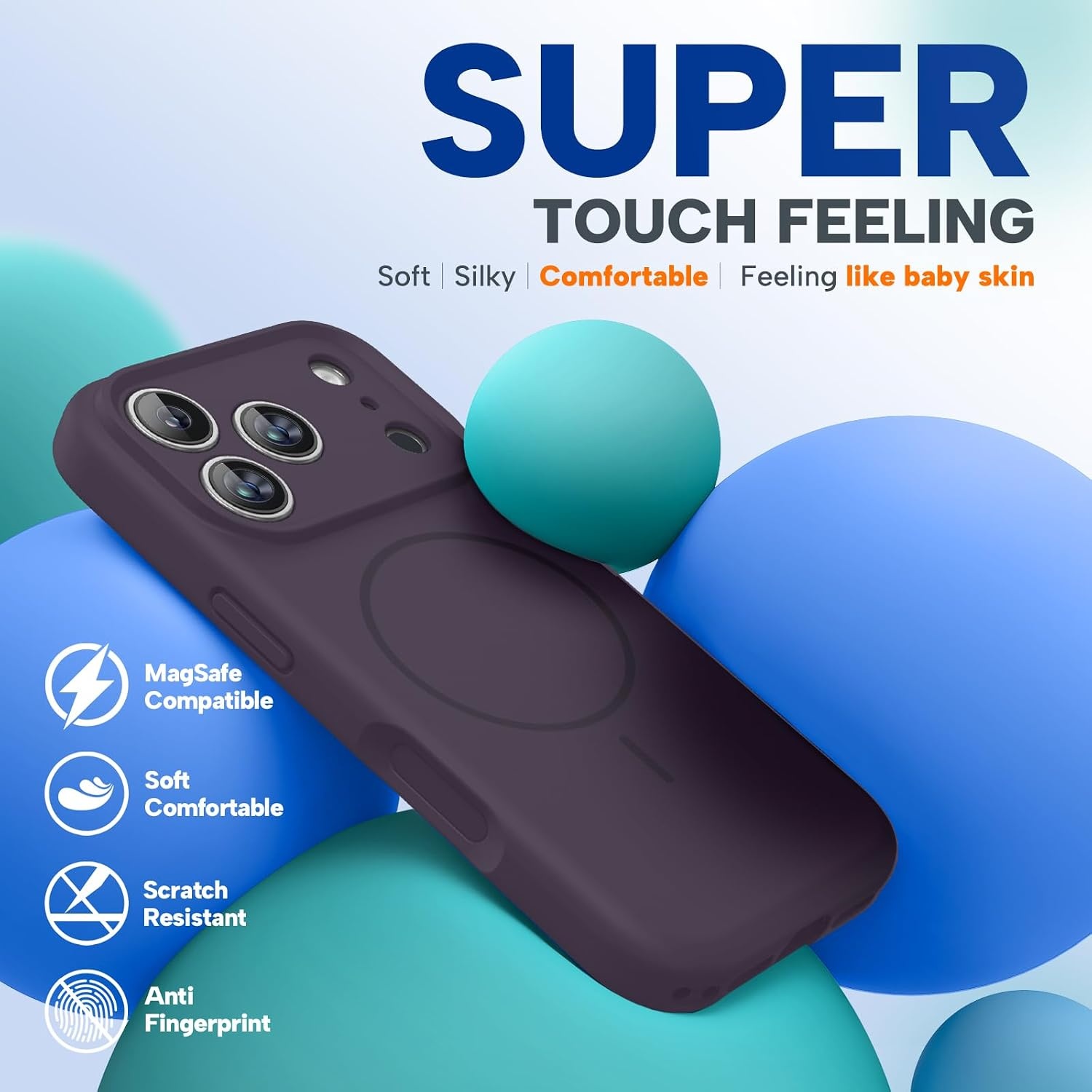 image:imageMiracase Magnetic for iPhone 17 Pro Case Silicone Dark Purple