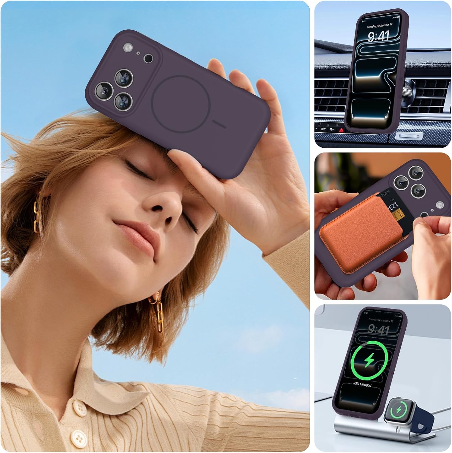 image:imageMiracase Magnetic for iPhone 17 Pro Case Silicone Dark Purple