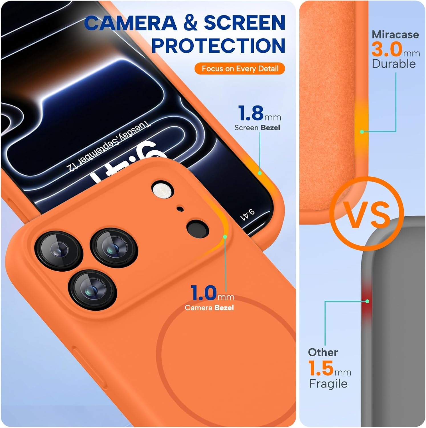 image:imageMiracase Silicone amp Magnetic for iPhone 17 Pro Max Case Sunset Orange