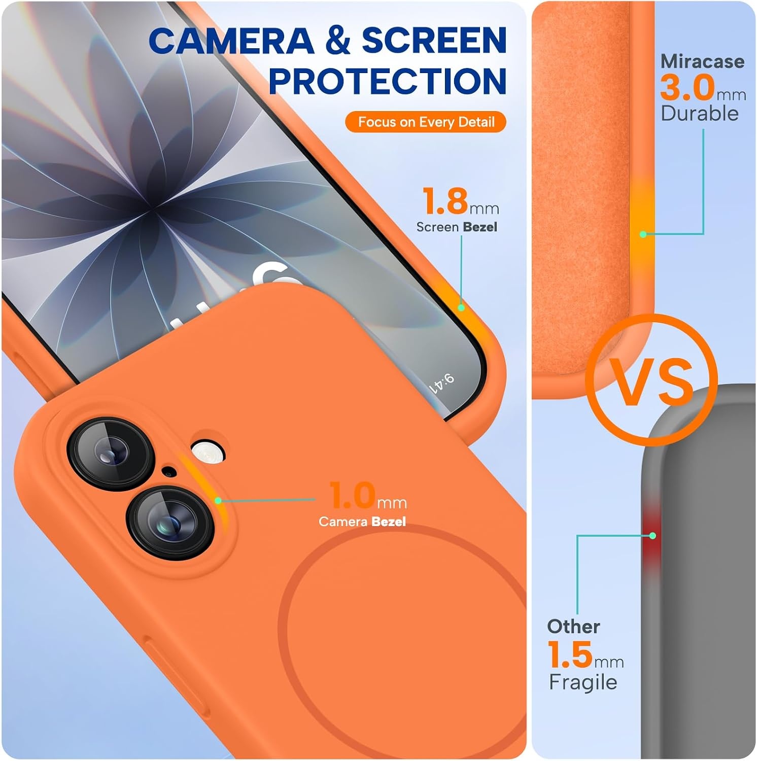 image:imageMiracase Silicone amp Magnetic for iPhone 17 Case Sunset Orange