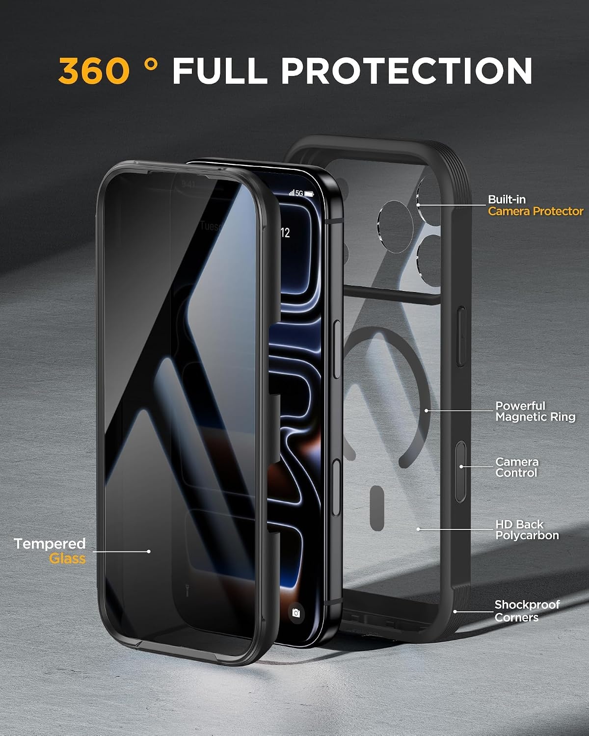image:imageMiracase for iPhone 18 Pro Case with Privacy Screen Protector BlackBlack