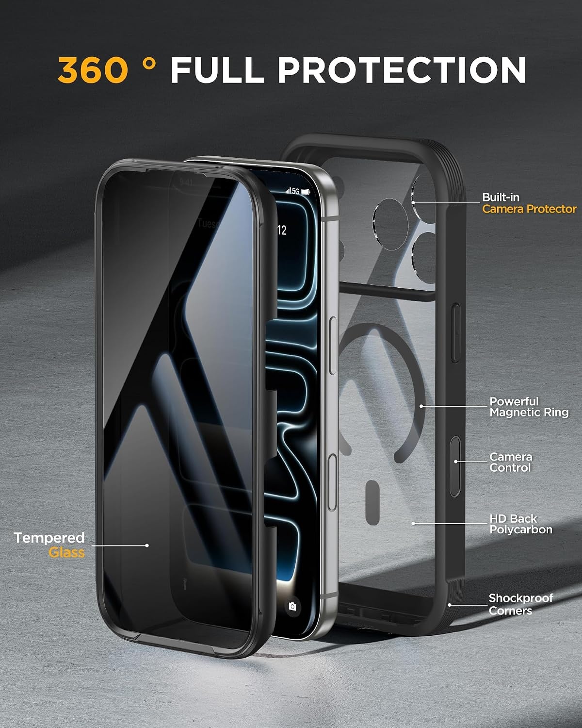image:imageMiracase for iPhone 18 Pro Case with Privacy Screen Protector BlackBlack