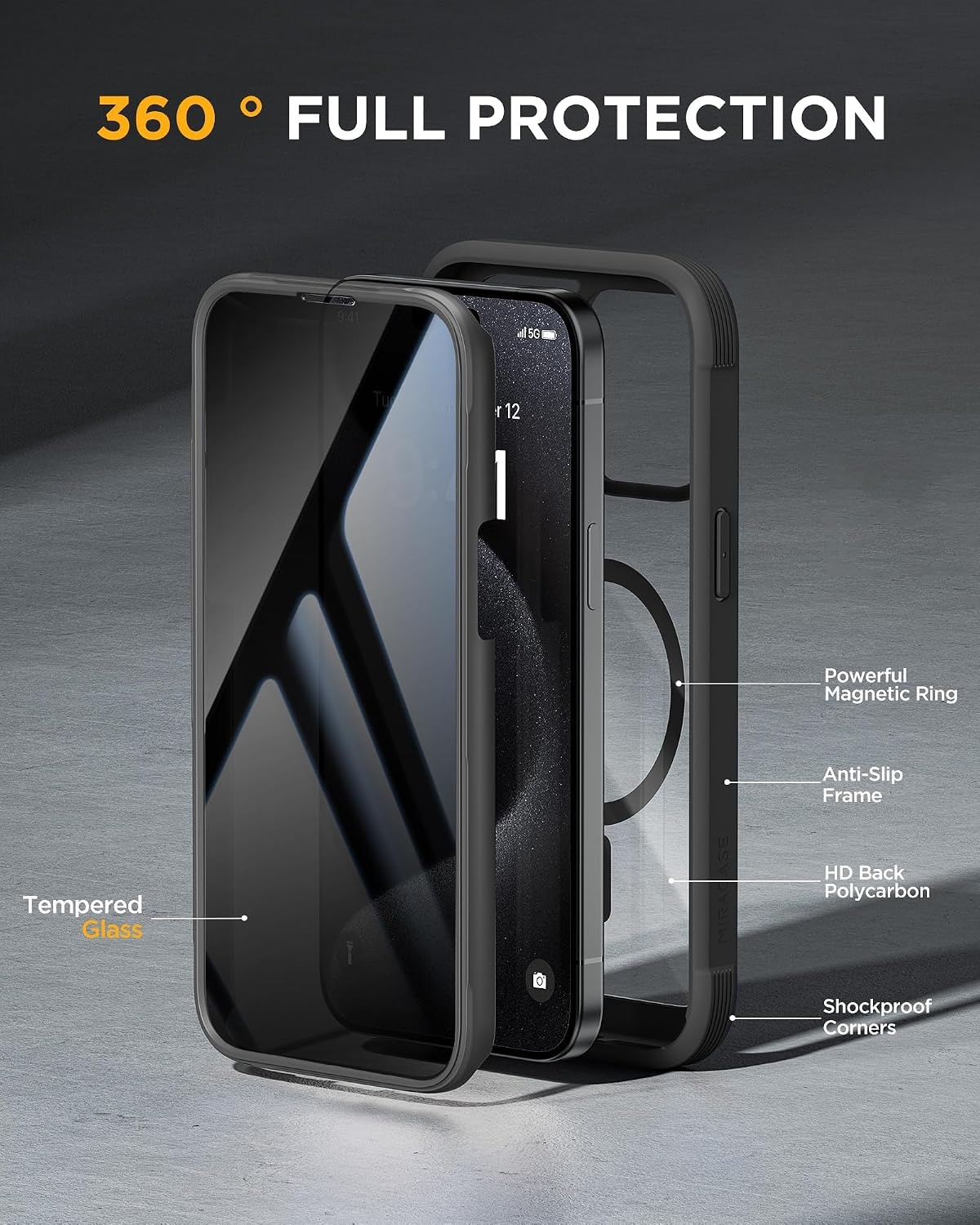 image:imageMiracase for iPhone 18 Pro Case with Privacy Screen Protector BlackBlack