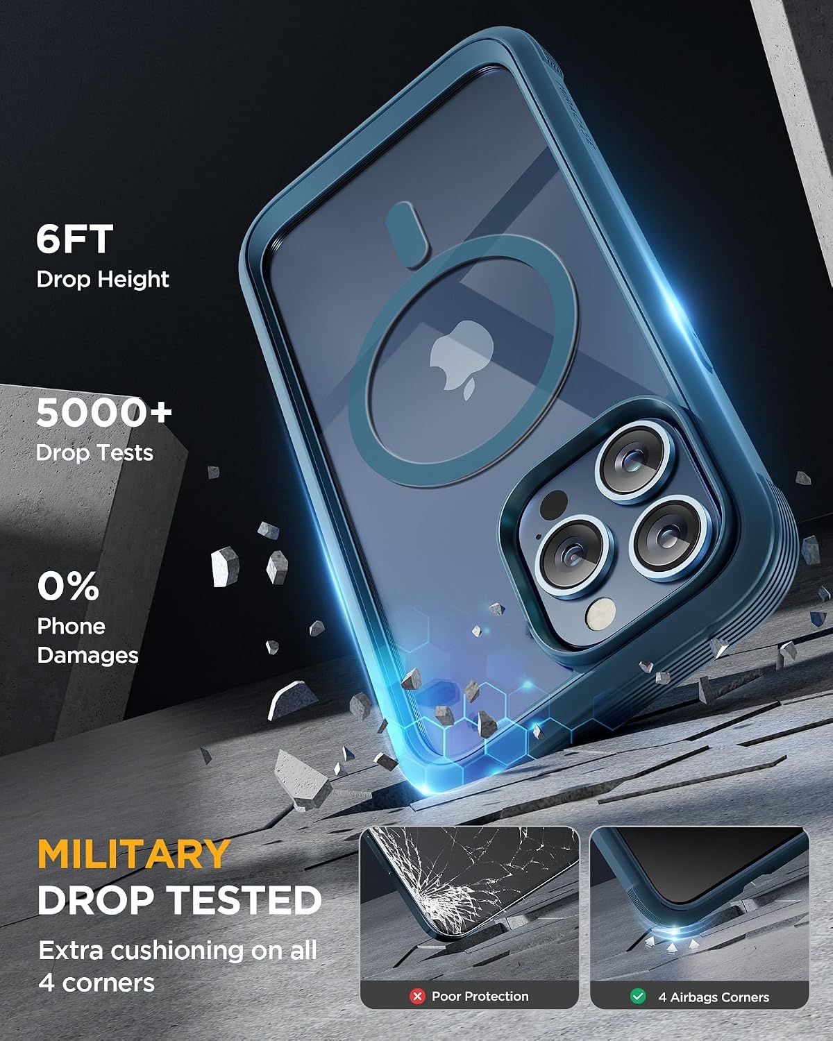 image:imageMiracase for iPhone 18 Pro Case with Privacy Screen Protector BlackBlue