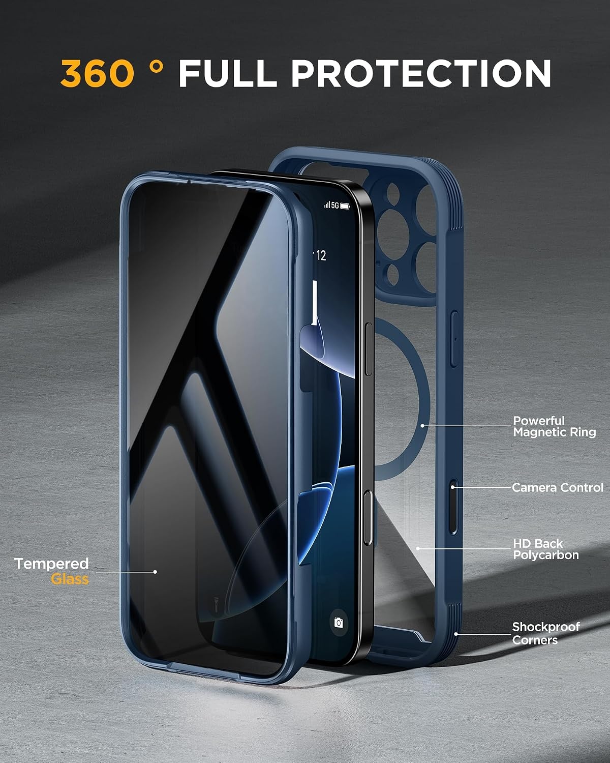 image:imageMiracase for iPhone 18 Pro Case with Privacy Screen Protector BlackBlue