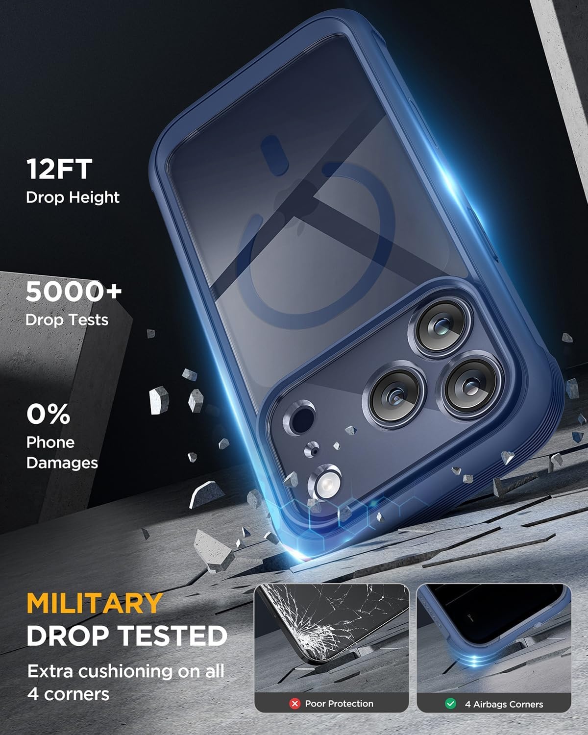image:imageMiracase for iPhone 18 Pro Case with Privacy Screen Protector BlackBlue