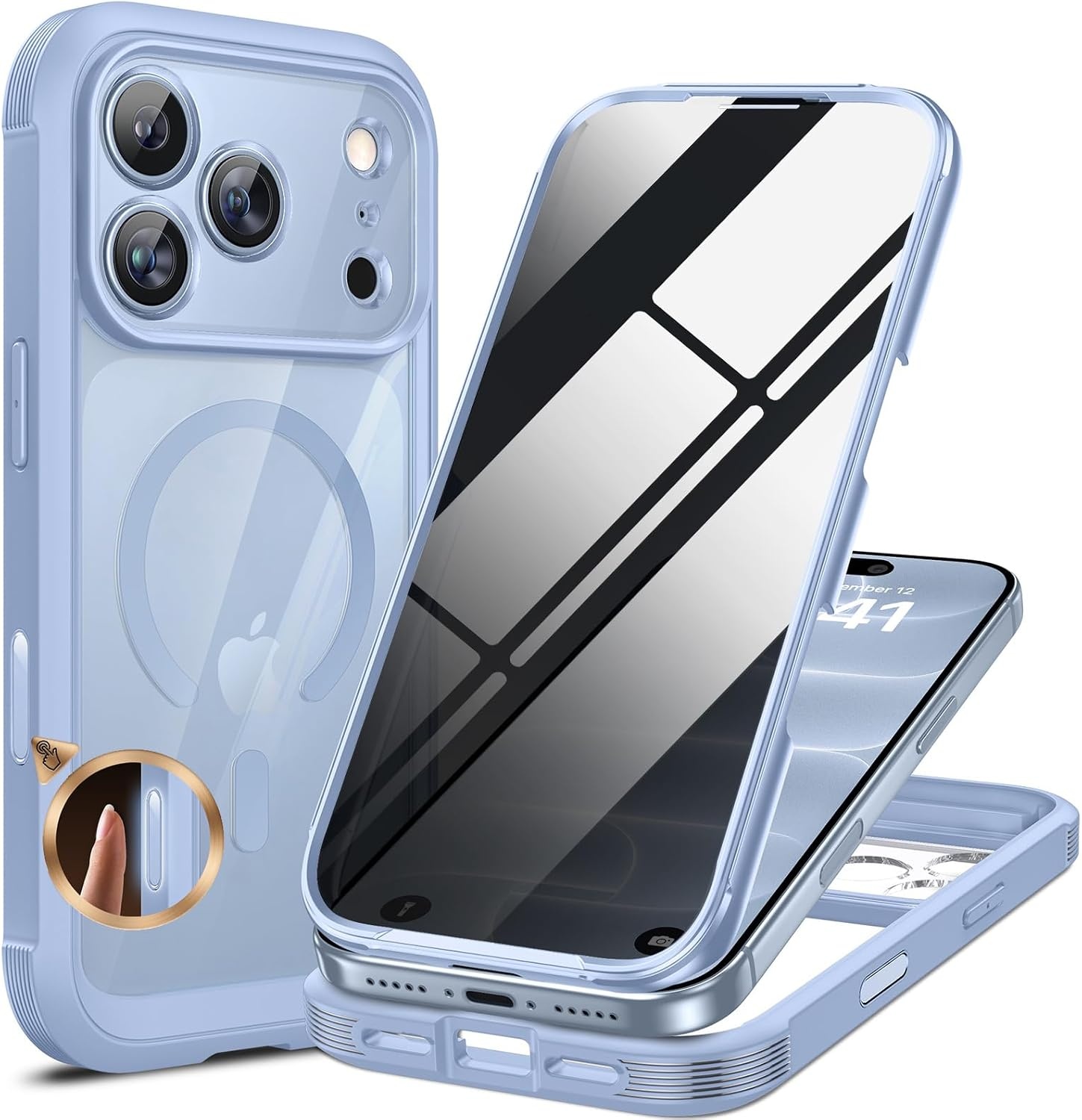 image:imageMiracase for iPhone 18 Pro Case with Privacy Screen Protector BlackBlue