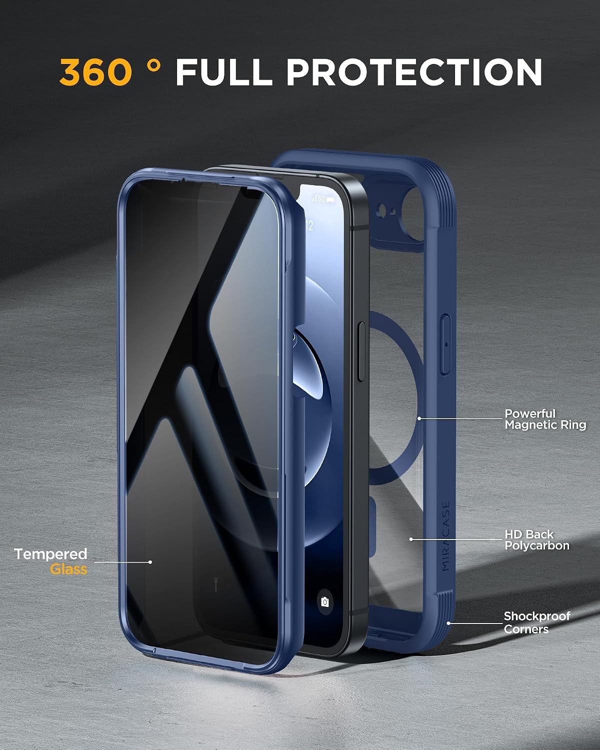 image:imageMiracase for iPhone 18 Pro Case with Privacy Screen Protector BlackBlue