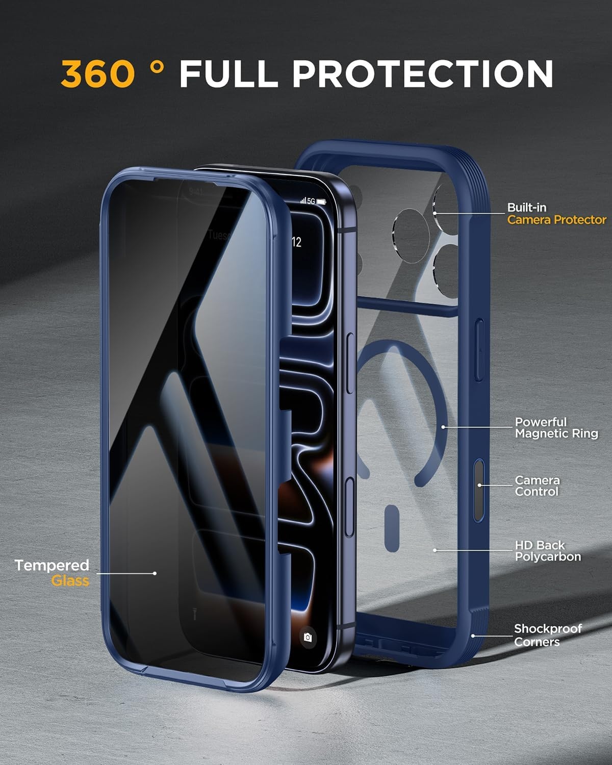image:imageMiracase for iPhone 18 Pro Case with Privacy Screen Protector BlackBlue