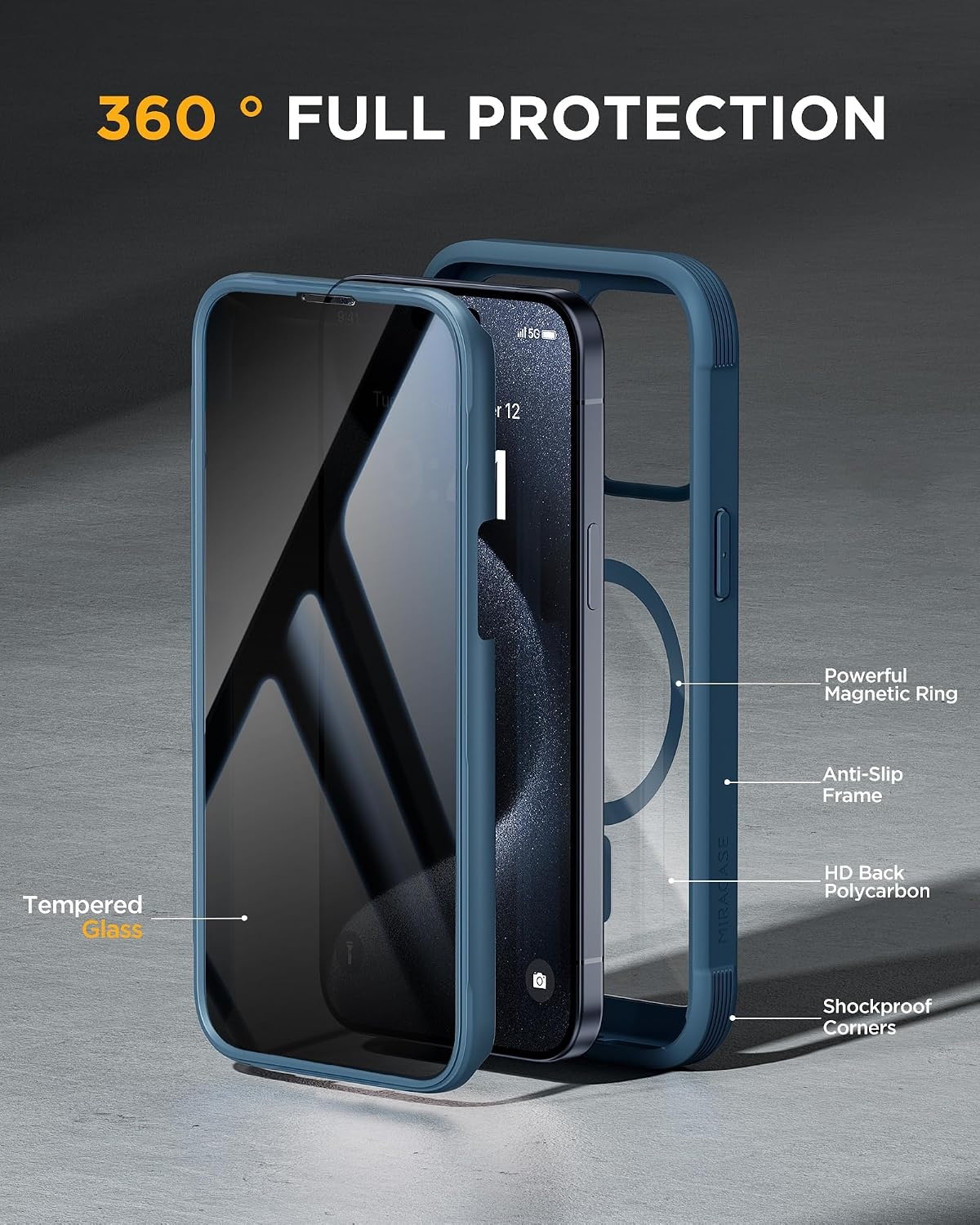 image:imageMiracase for iPhone 18 Pro Case with Privacy Screen Protector BlackBlue