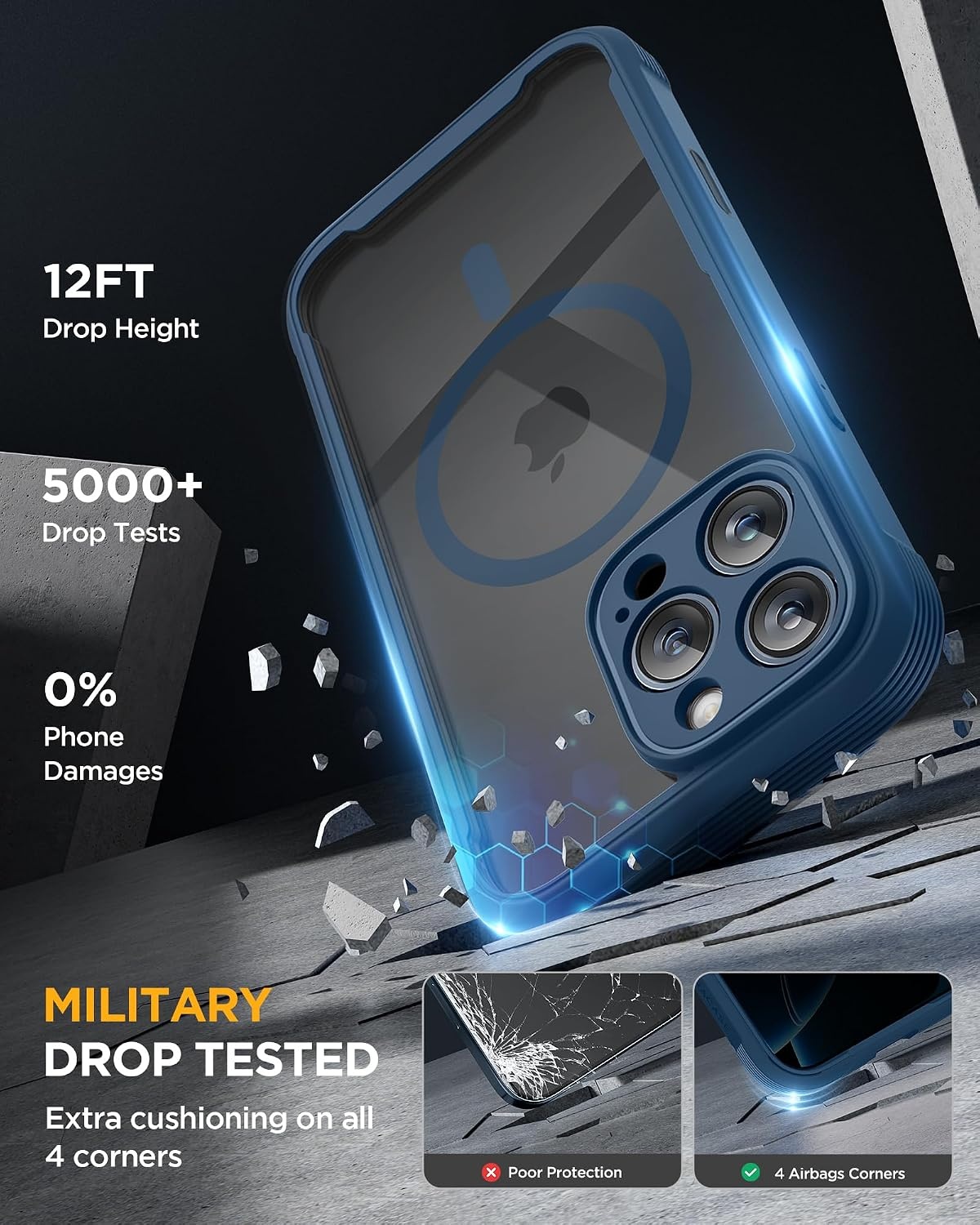 image:imageMiracase for iPhone 18 Pro Case with Privacy Screen Protector BlackBlue