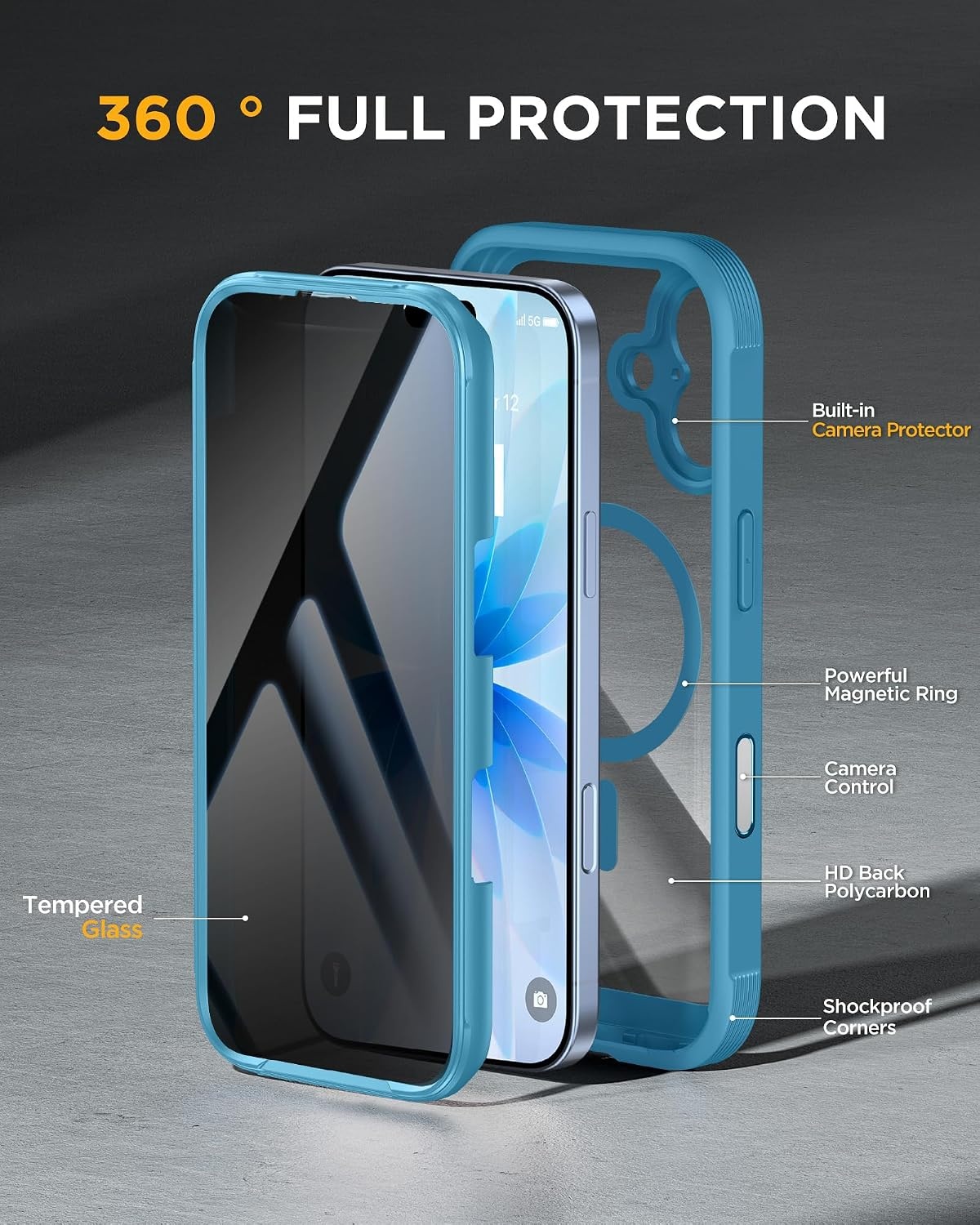 image:imageMiracase for iPhone 18 Pro Case with Privacy Screen Protector BlackBlue