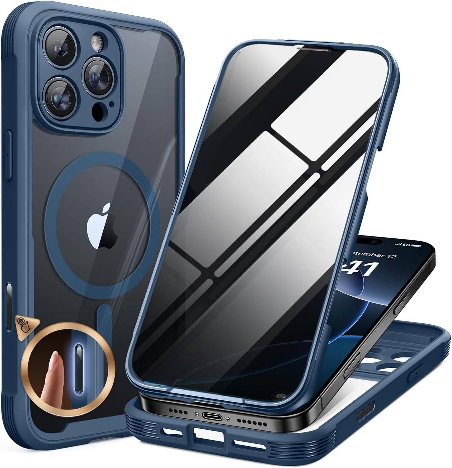 image:imageMiracase for iPhone 18 Pro Case with Privacy Screen Protector BlackBlue