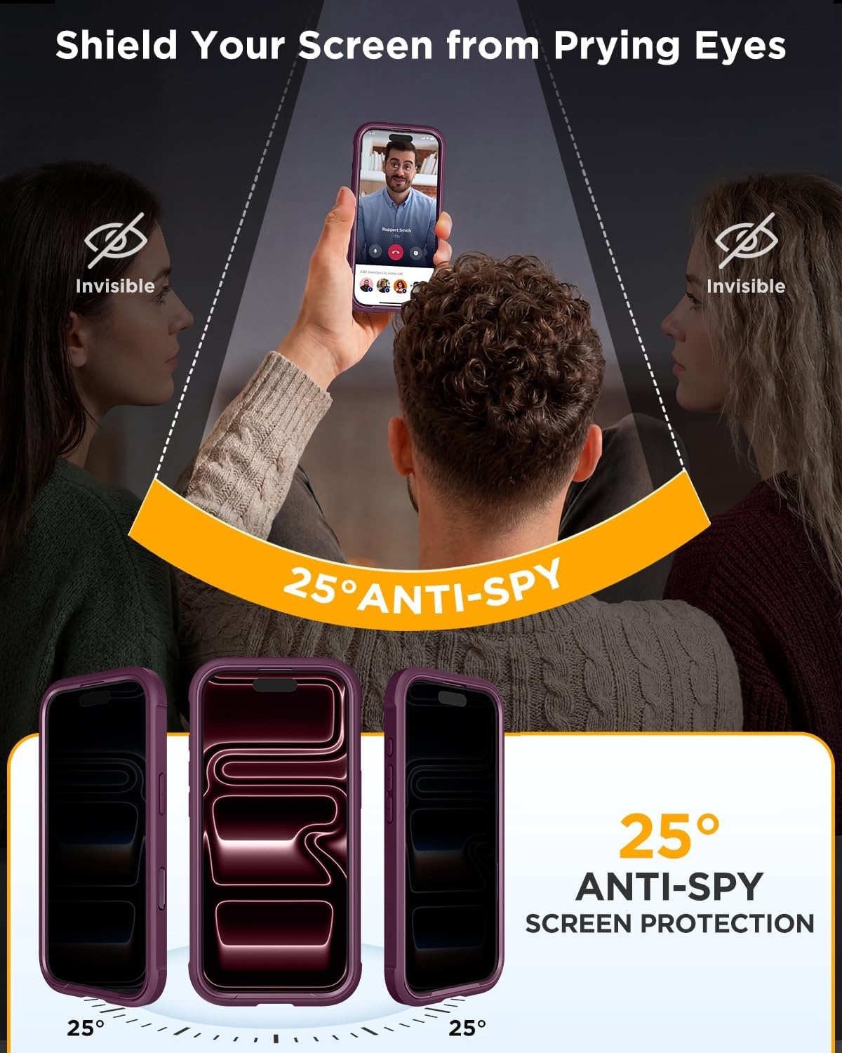image:imageMiracase for iPhone 18 Pro Case with Privacy Screen Protector BlackBurgundy