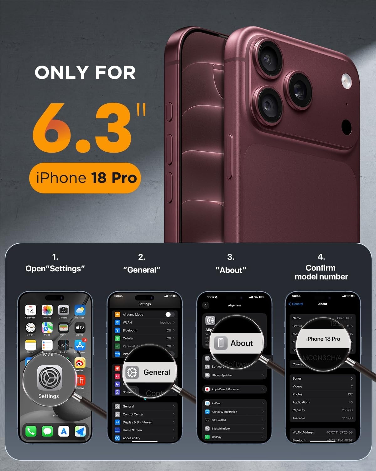 image:imageMiracase for iPhone 18 Pro Case with Privacy Screen Protector BlackBurgundy