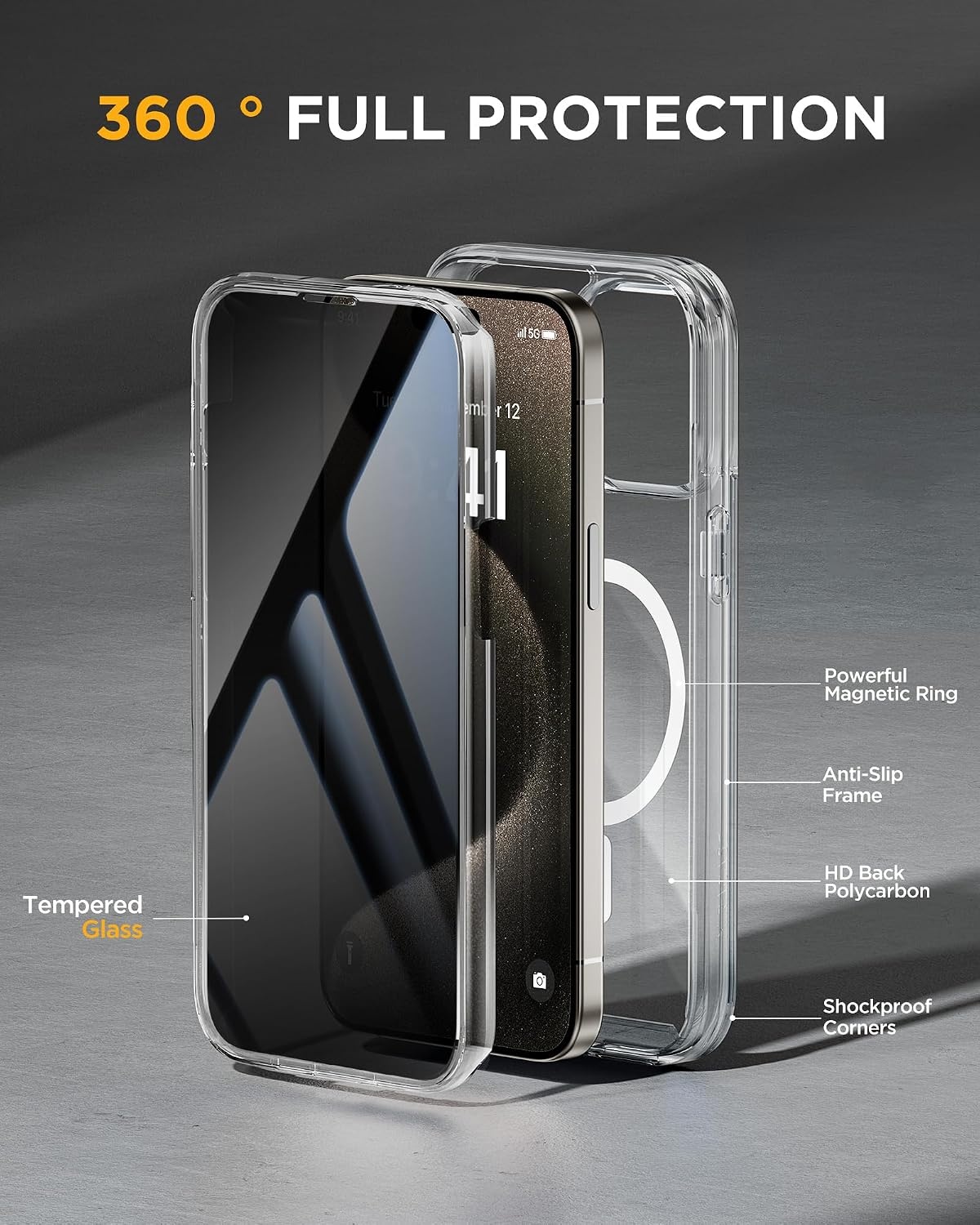 image:imageMiracase for iPhone 18 Pro Case with Privacy Screen Protector BlackClear