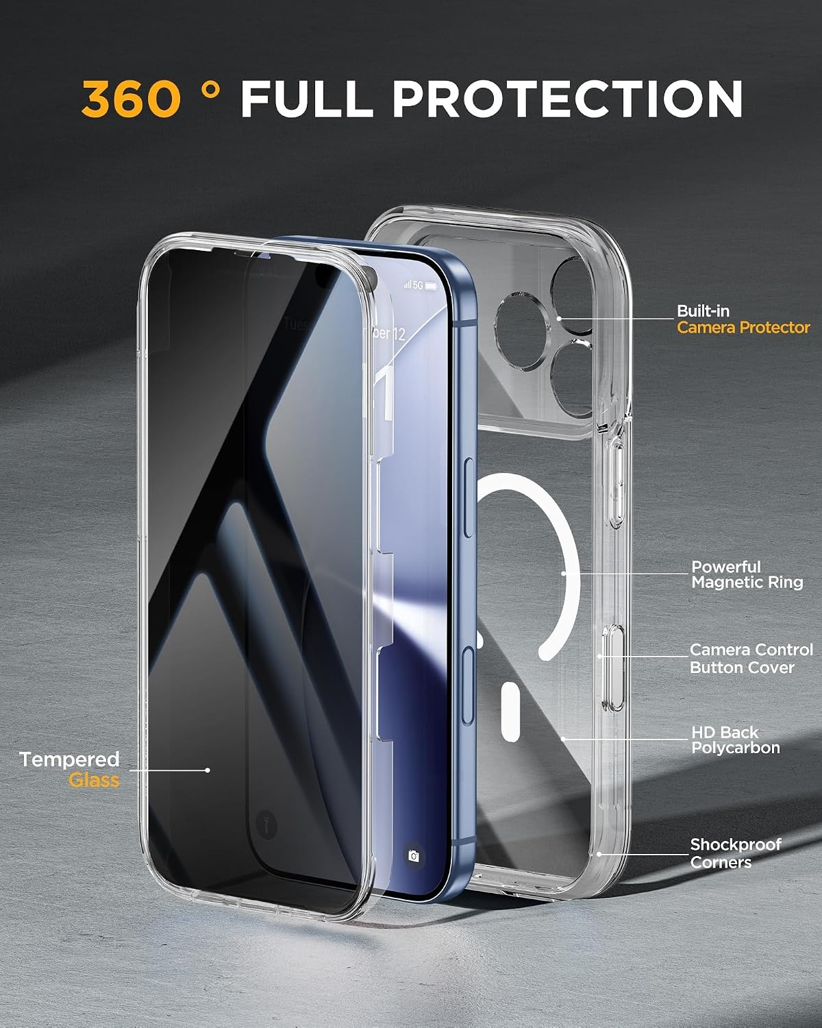 image:imageMiracase for iPhone 18 Pro Case with Privacy Screen Protector BlackClear