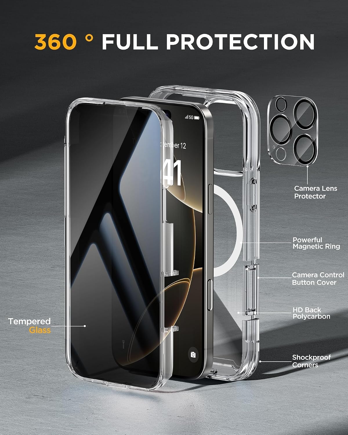image:imageMiracase for iPhone 18 Pro Case with Privacy Screen Protector BlackClear