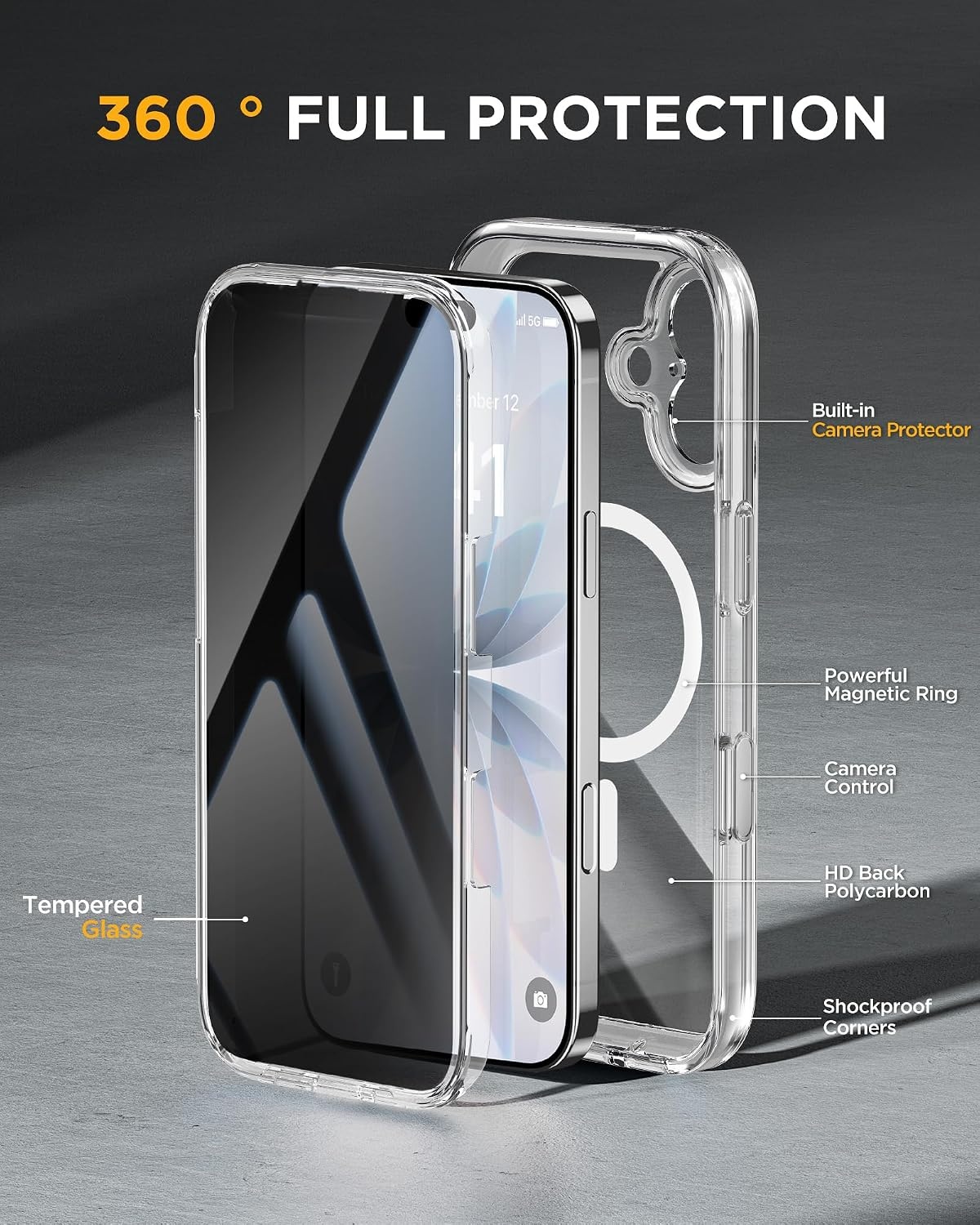 image:imageMiracase for iPhone 18 Pro Case with Privacy Screen Protector BlackClear
