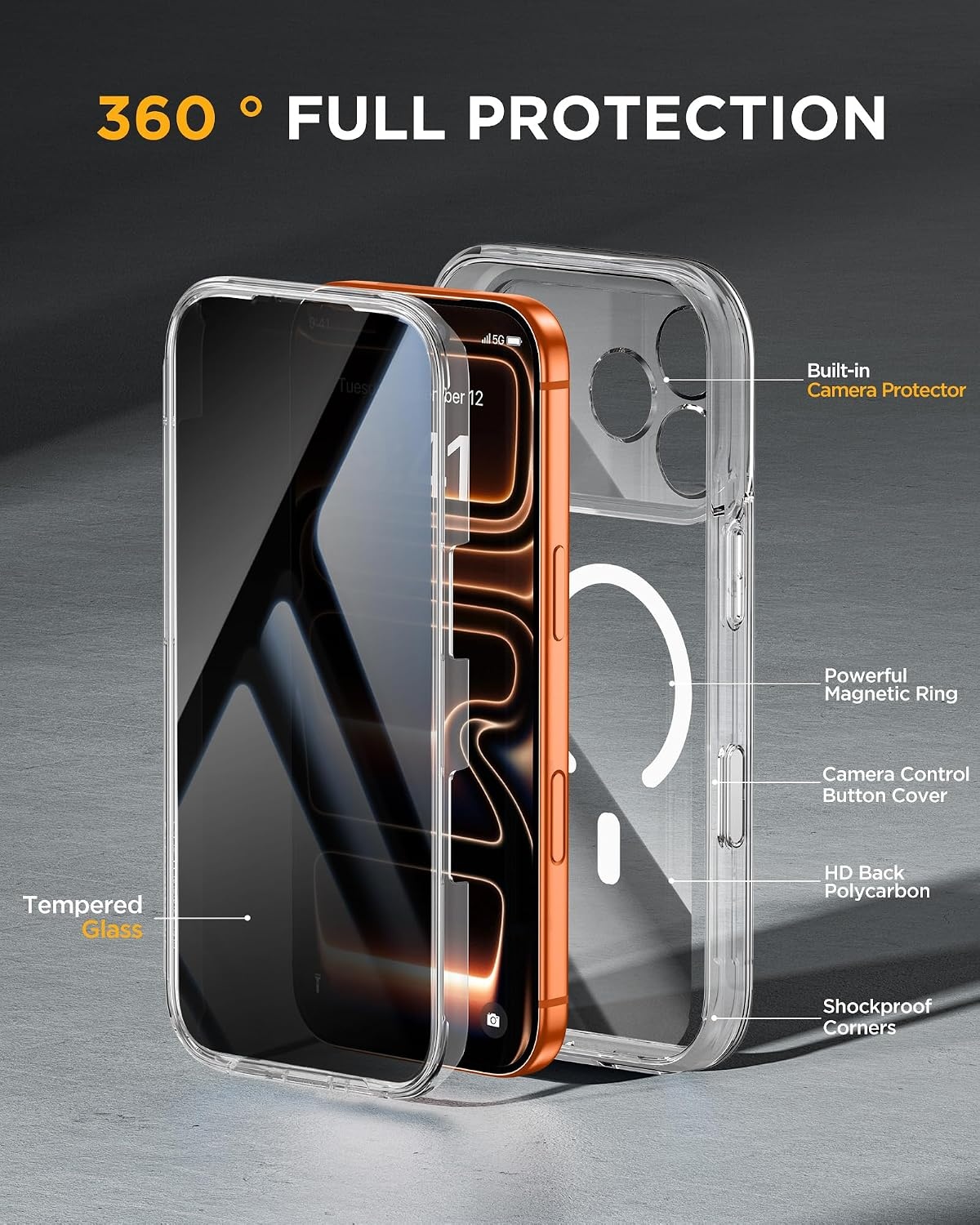 image:imageMiracase for iPhone 18 Pro Case with Privacy Screen Protector BlackClear
