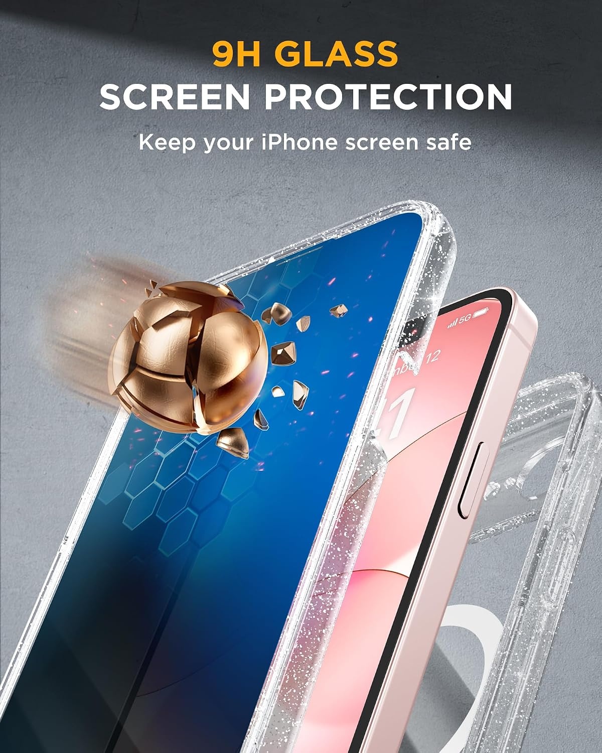 image:imageMiracase for iPhone 18 Pro Case with Privacy Screen Protector BlackClear Glitter