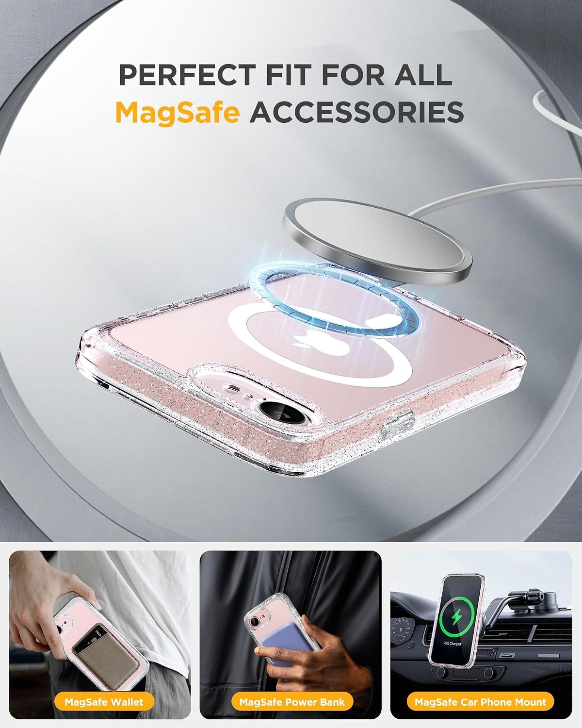 image:imageMiracase for iPhone 18 Pro Case with Privacy Screen Protector BlackClear Glitter