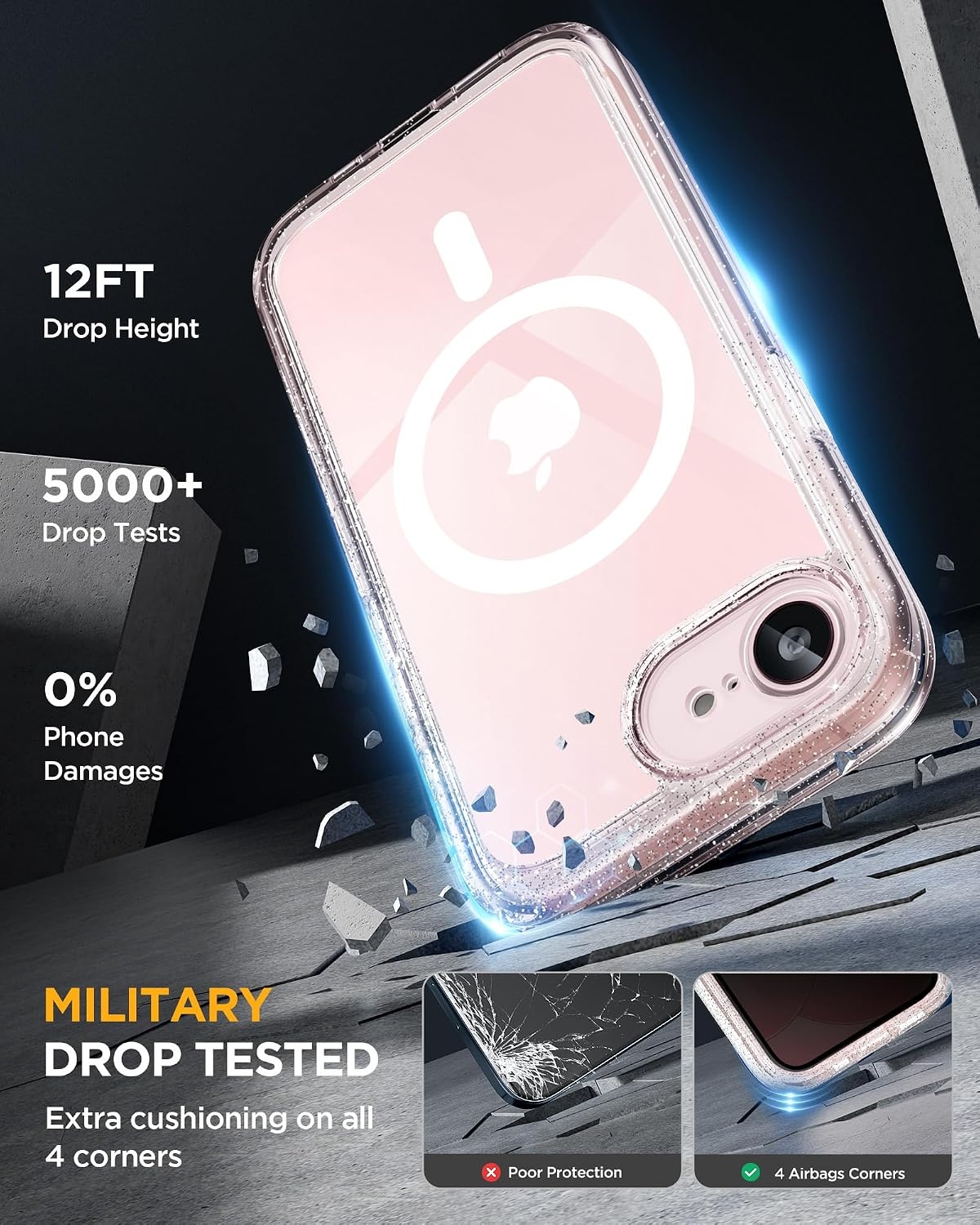 image:imageMiracase for iPhone 18 Pro Case with Privacy Screen Protector BlackClear Glitter