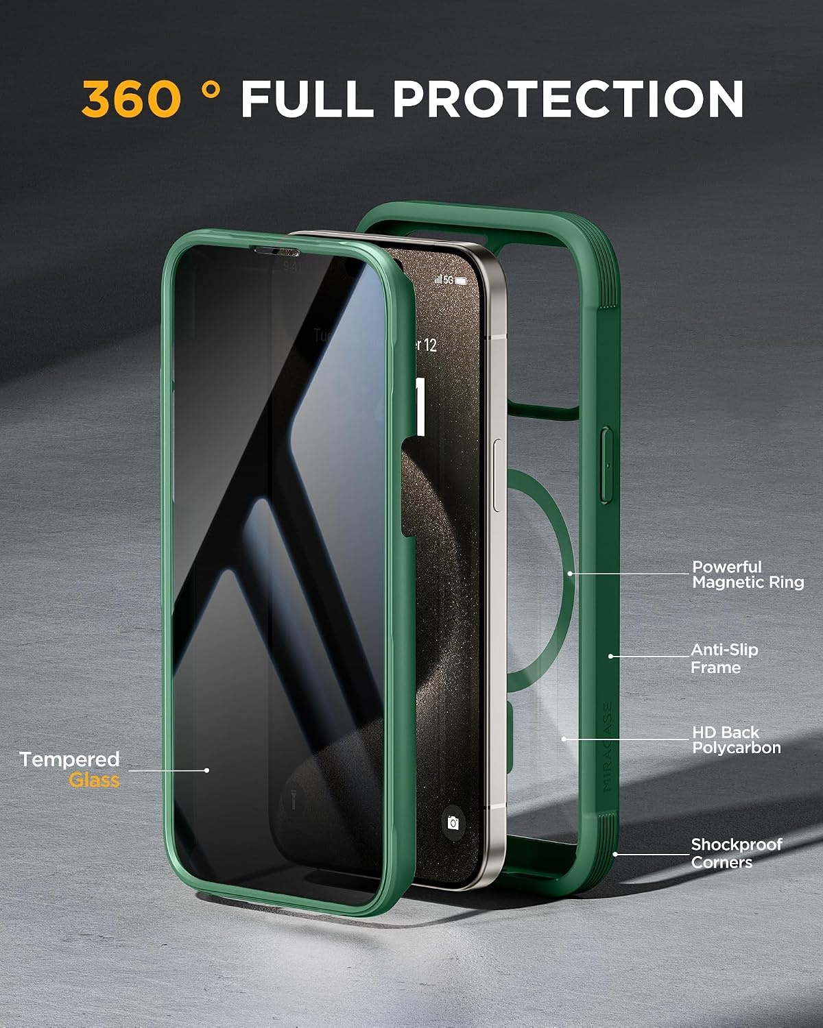 image:imageMiracase for iPhone 18 Pro Case with Privacy Screen Protector BlackDark Green