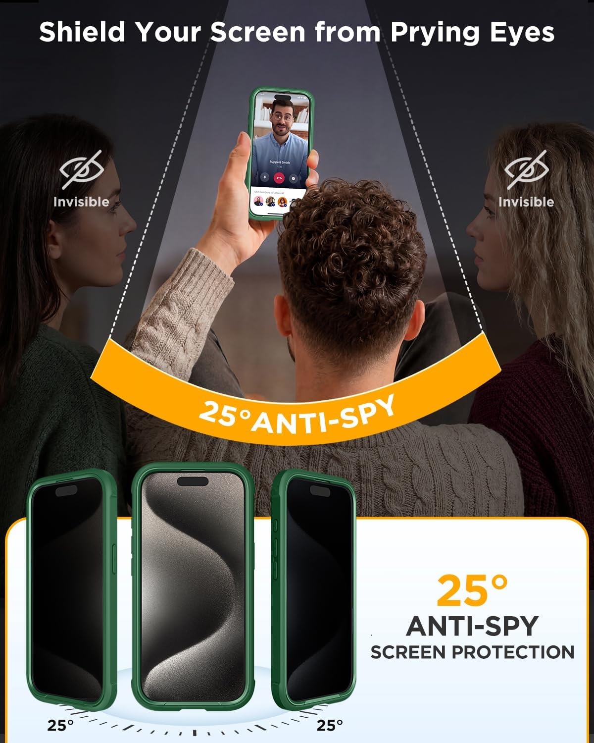 image:imageMiracase for iPhone 18 Pro Case with Privacy Screen Protector BlackDark Green