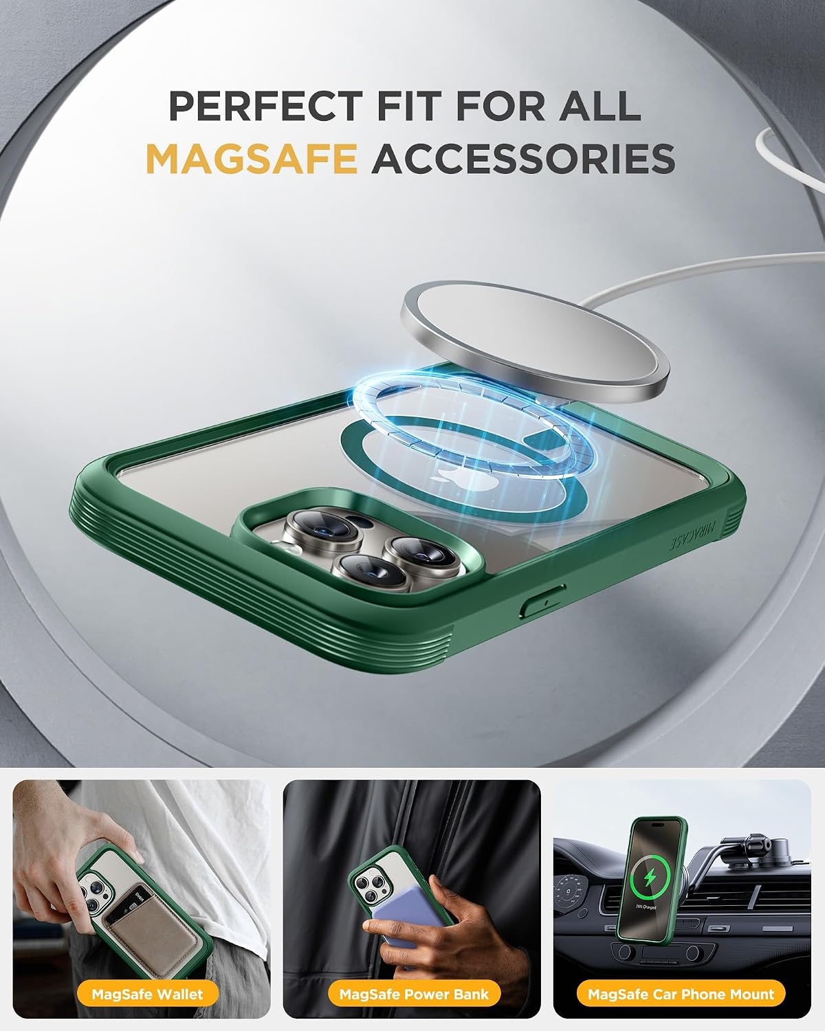 image:imageMiracase for iPhone 18 Pro Case with Privacy Screen Protector BlackDark Green