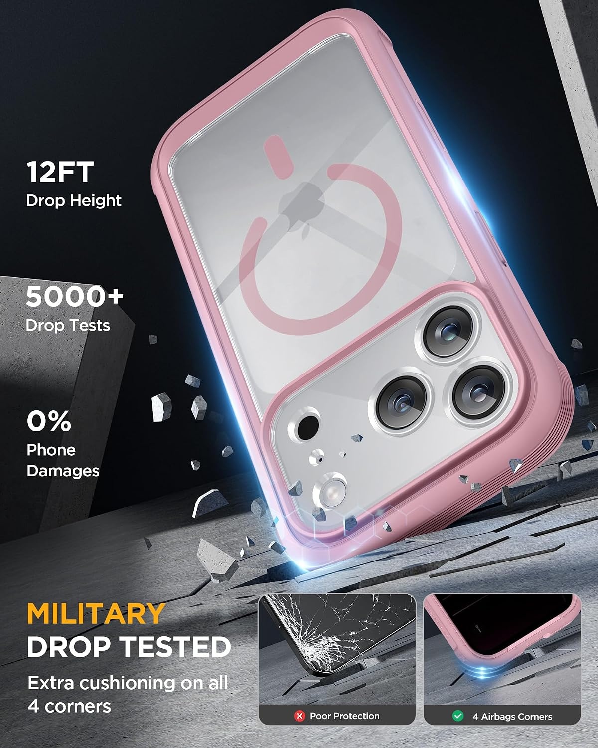 image:imageMiracase for iPhone 18 Pro Case with Privacy Screen Protector BlackDark Pink
