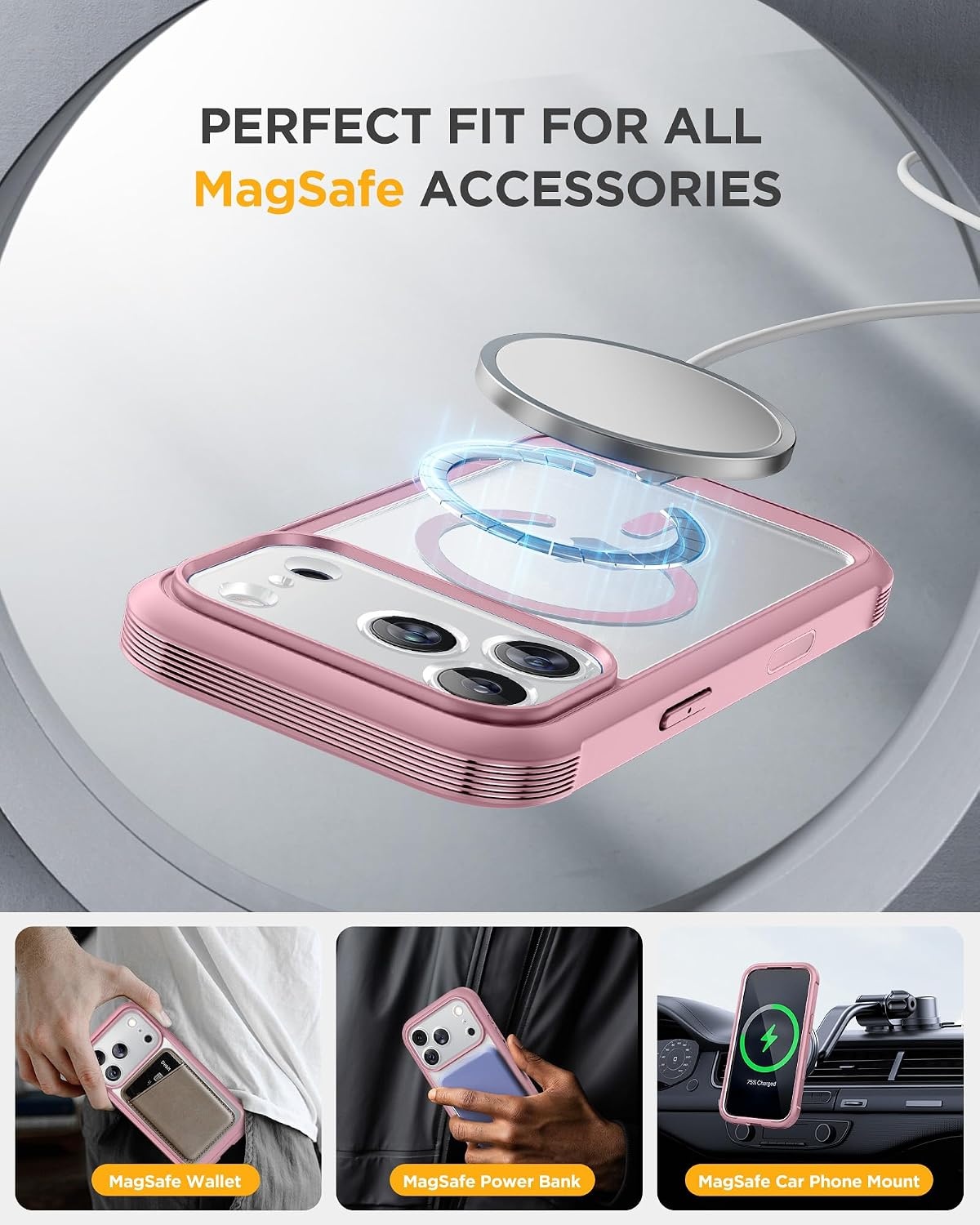 image:imageMiracase for iPhone 18 Pro Case with Privacy Screen Protector BlackDark Pink