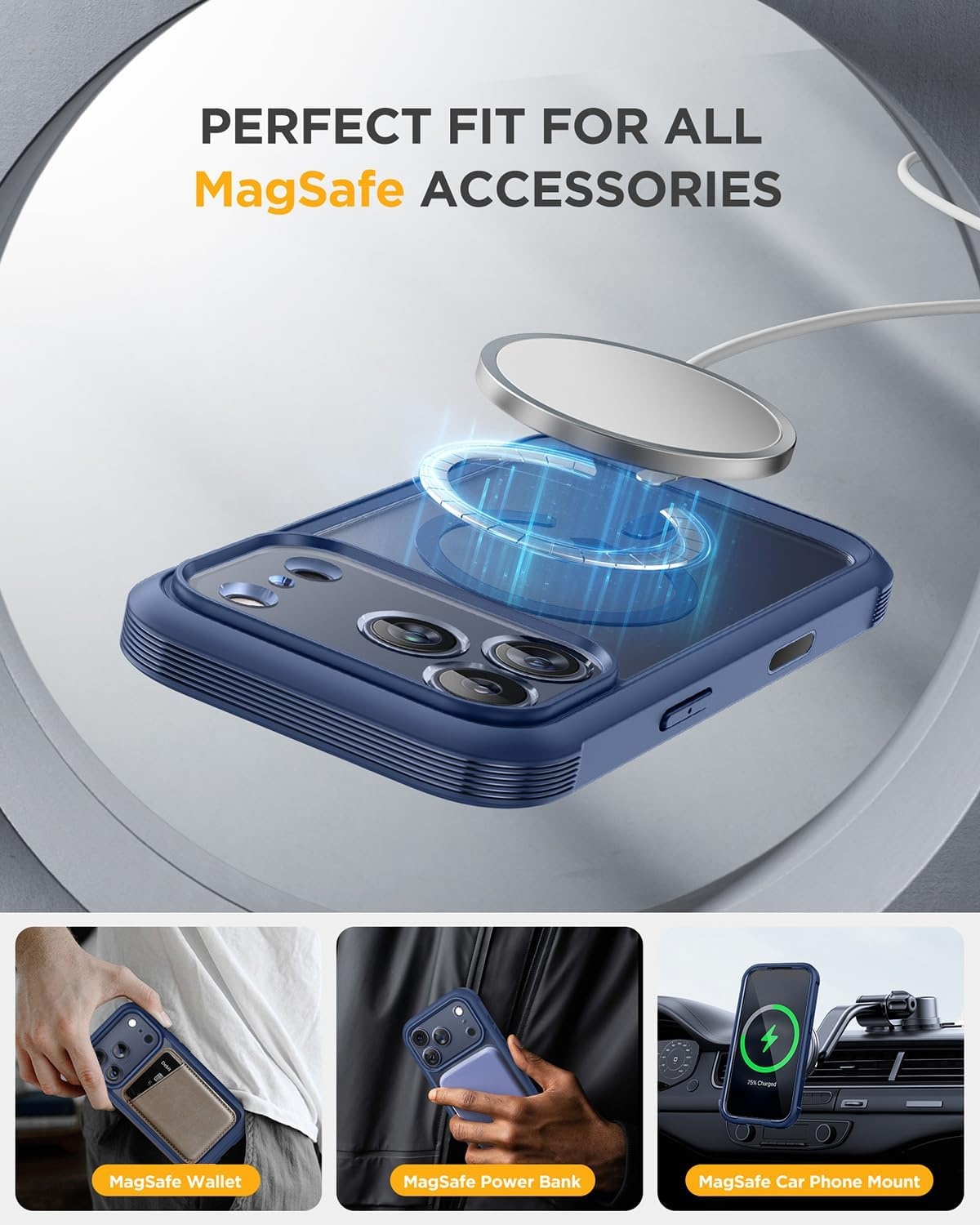 image:imageMiracase for iPhone 18 Pro Case with Privacy Screen Protector BlackDeep Blue