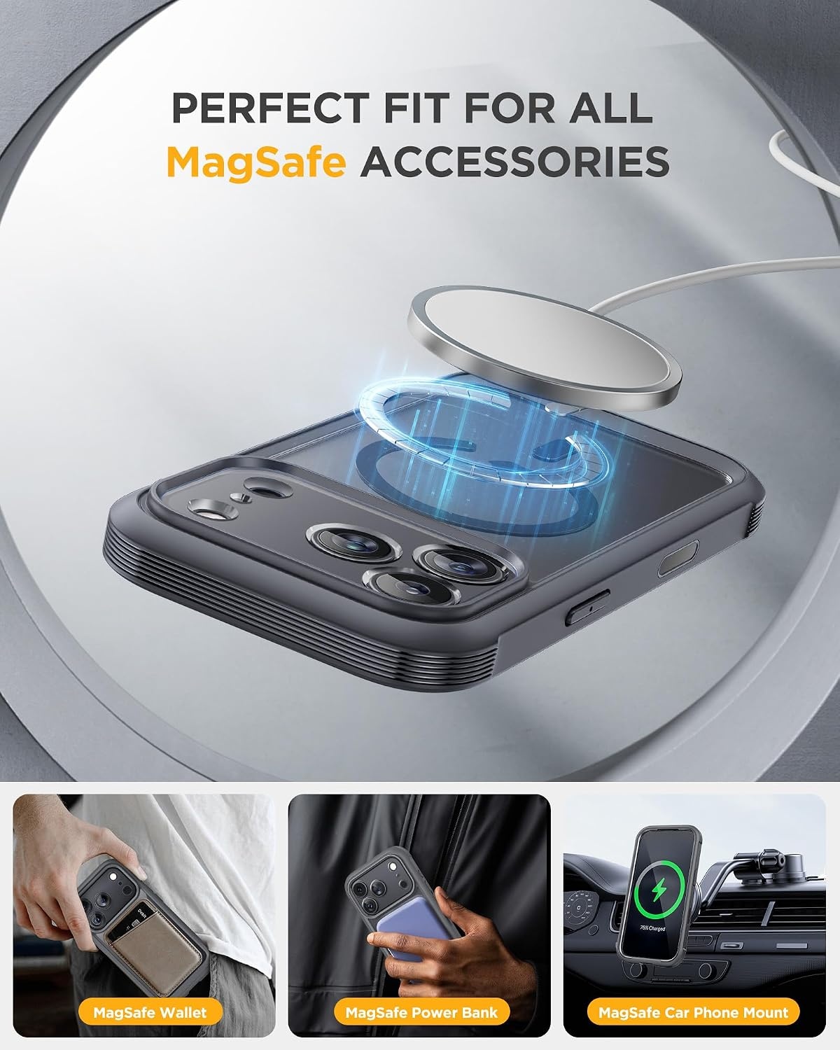 image:imageMiracase for iPhone 18 Pro Case with Privacy Screen Protector BlackDeep Grey